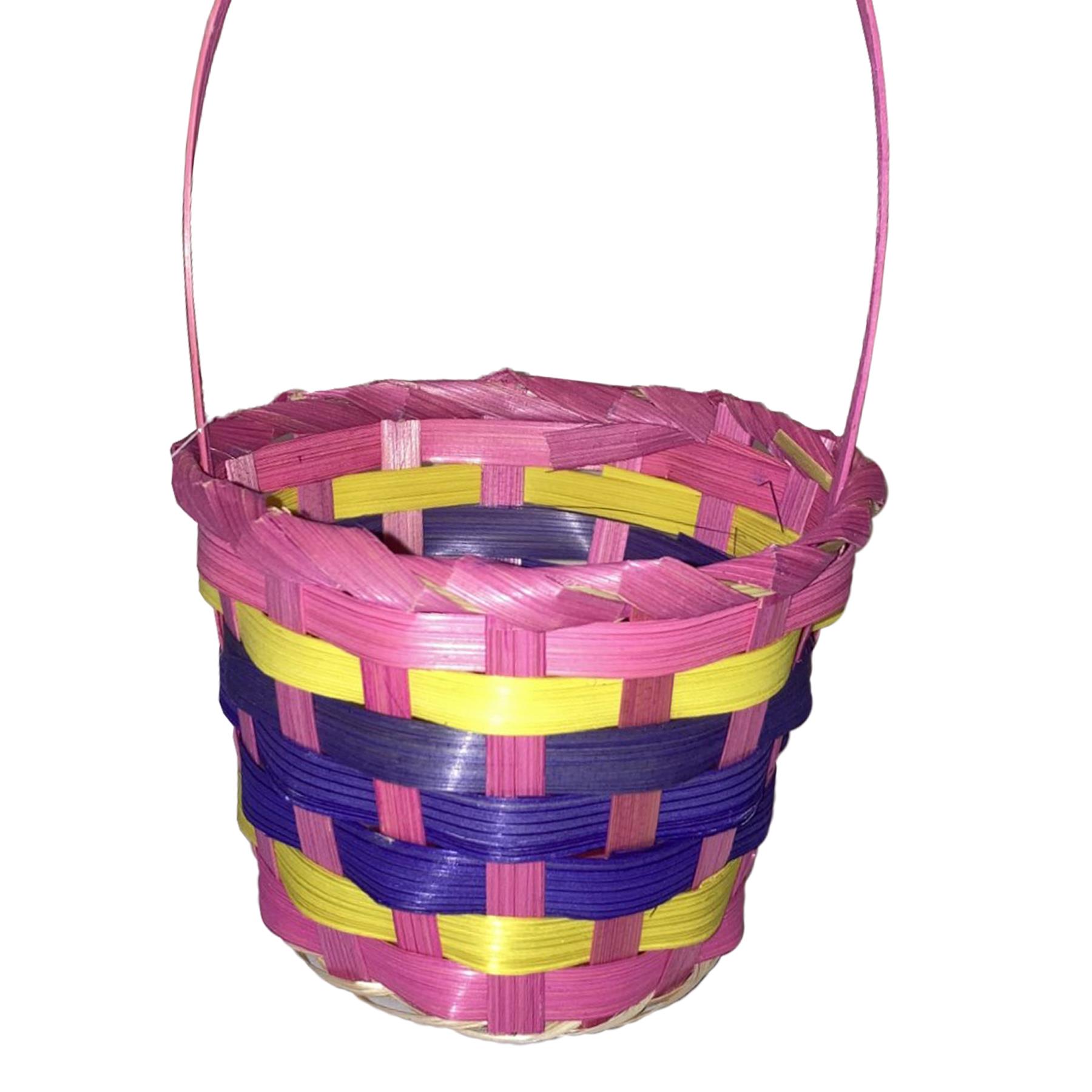 Easter Woven Mini Baskets Buckets Set of 2 Egg Hunt - Pink / Yellow Mix