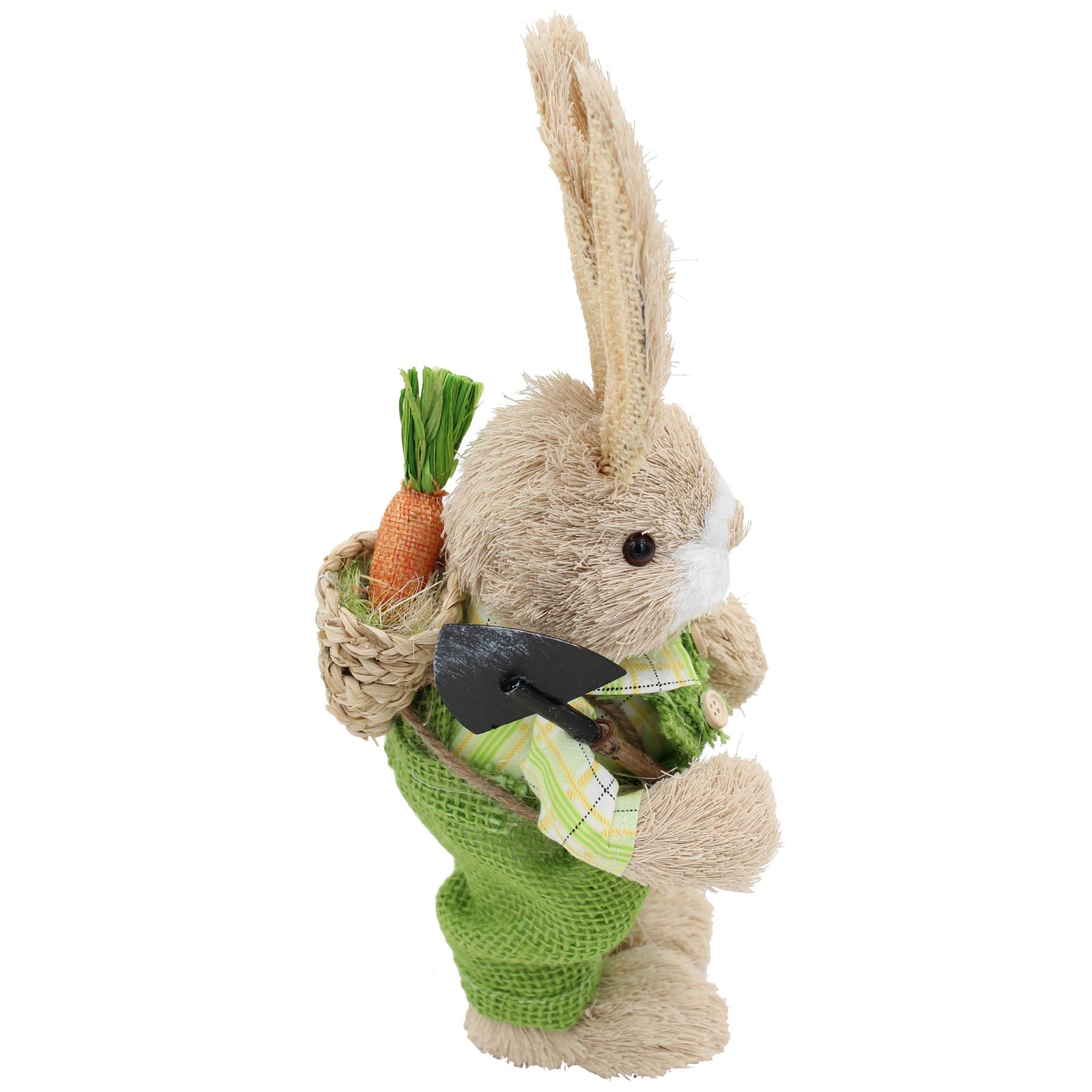 Easter Bunny in Green Clothes with Shovel Standing Art Deco Decoration Room Ornament