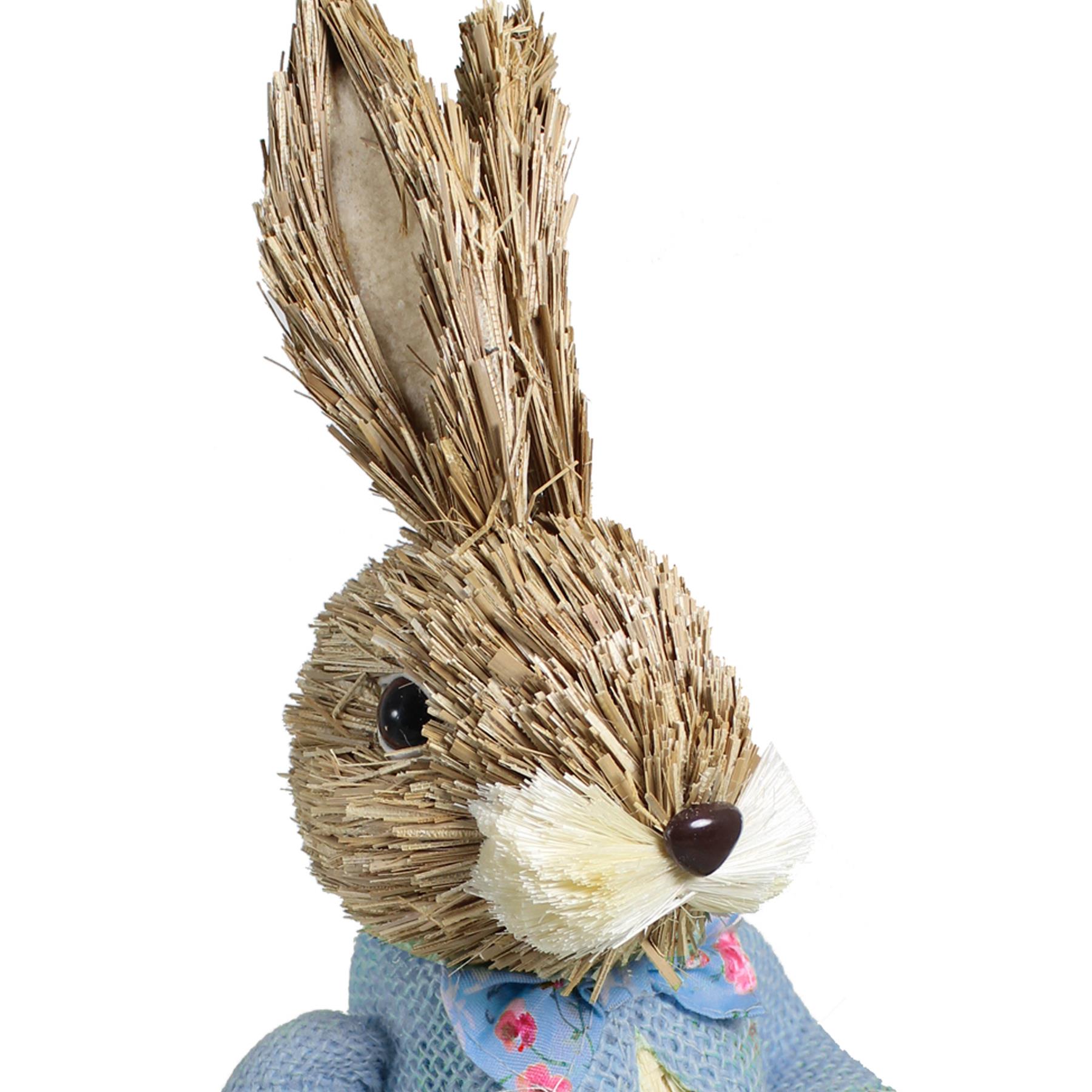 Easter Bunny in Blue Jacket with Egg Standing Art Deco Decoration Room Ornament