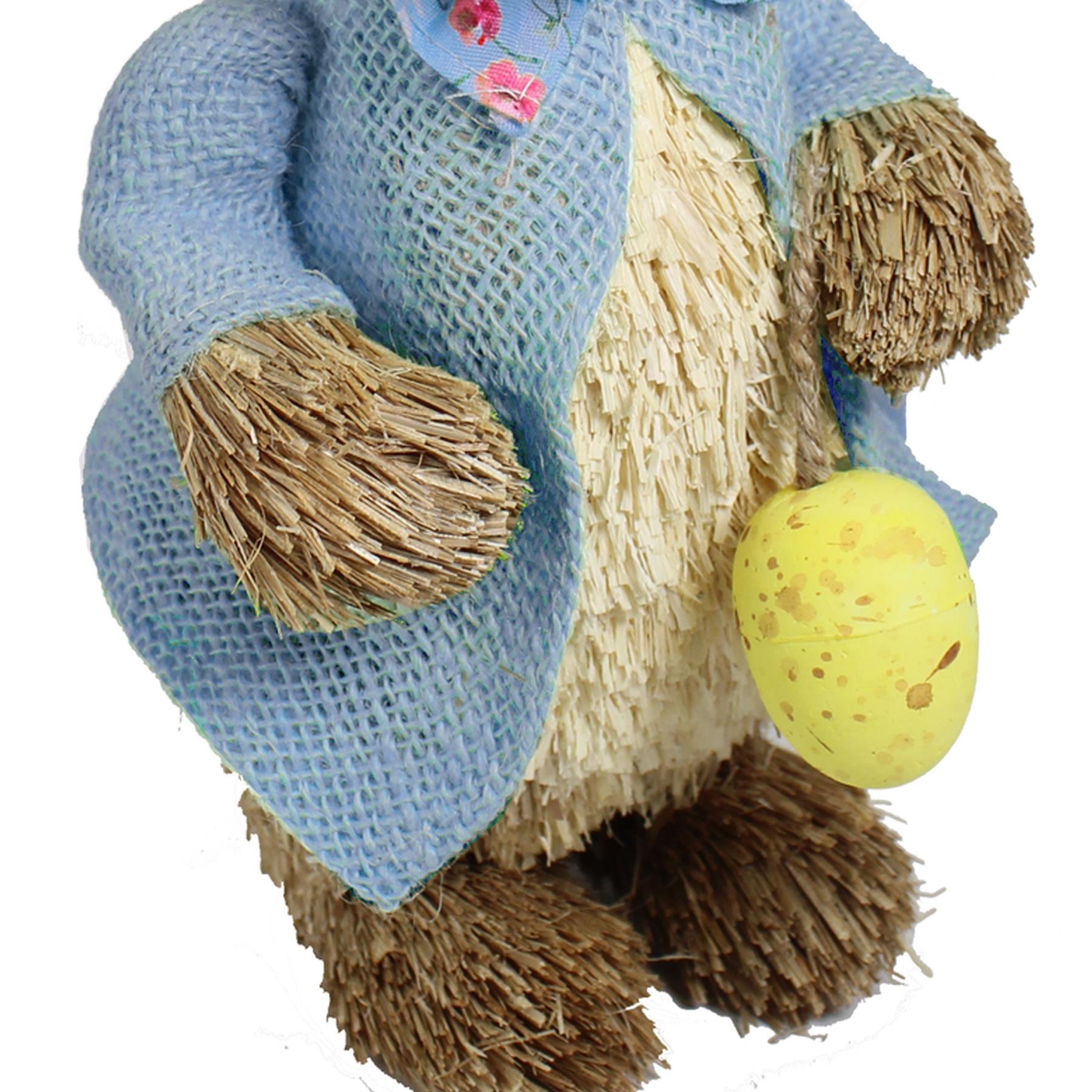 Easter Bunny in Blue Jacket with Egg Standing Art Deco Decoration Room Ornament