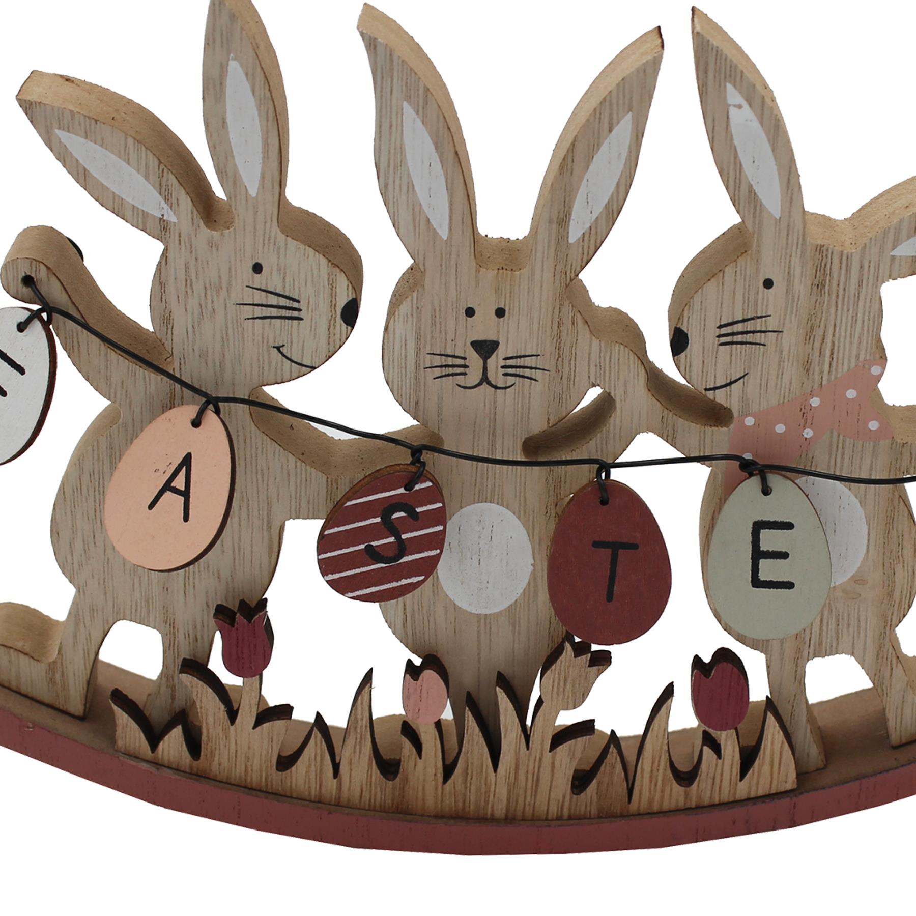 Easter Plaque MDF Rocking Bunny Peach Art Deco Decoration