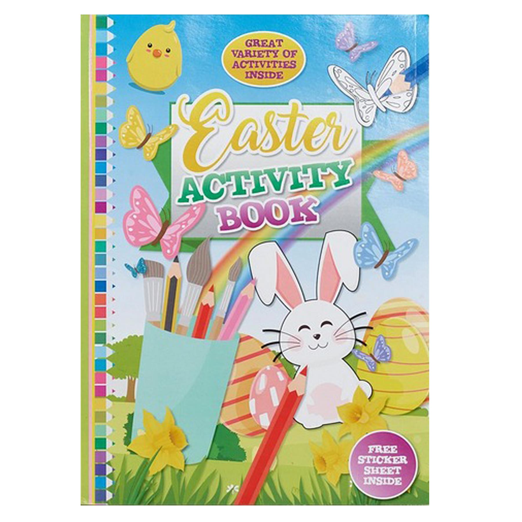 Easter Activity Book with Stickers 48 Pages Colouring Puzzles Dot to Dots Arts and Crafts