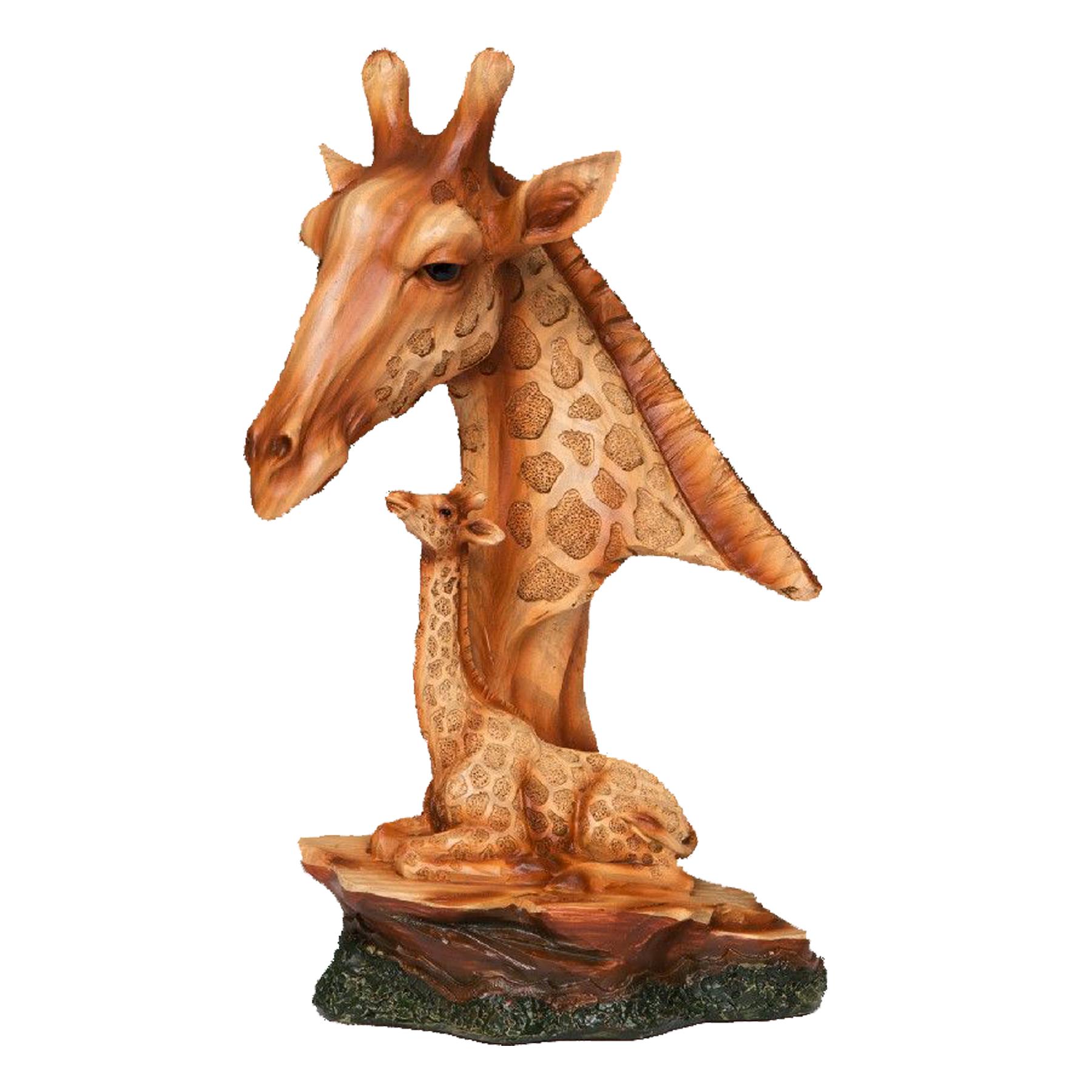 Naturecraft Wood Effect Resin Statue Ornament Figurine - Giraffe Head and Calf