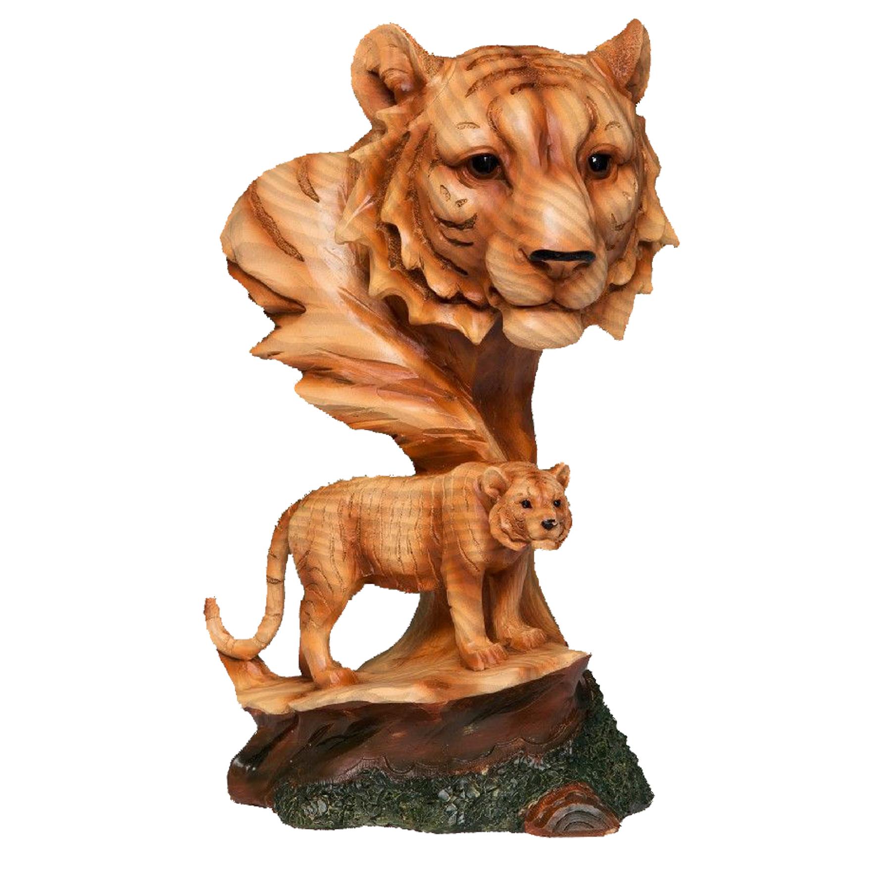 Naturecraft Wood Effect Resin Statue Ornament Figurine - Lion Head and Cub