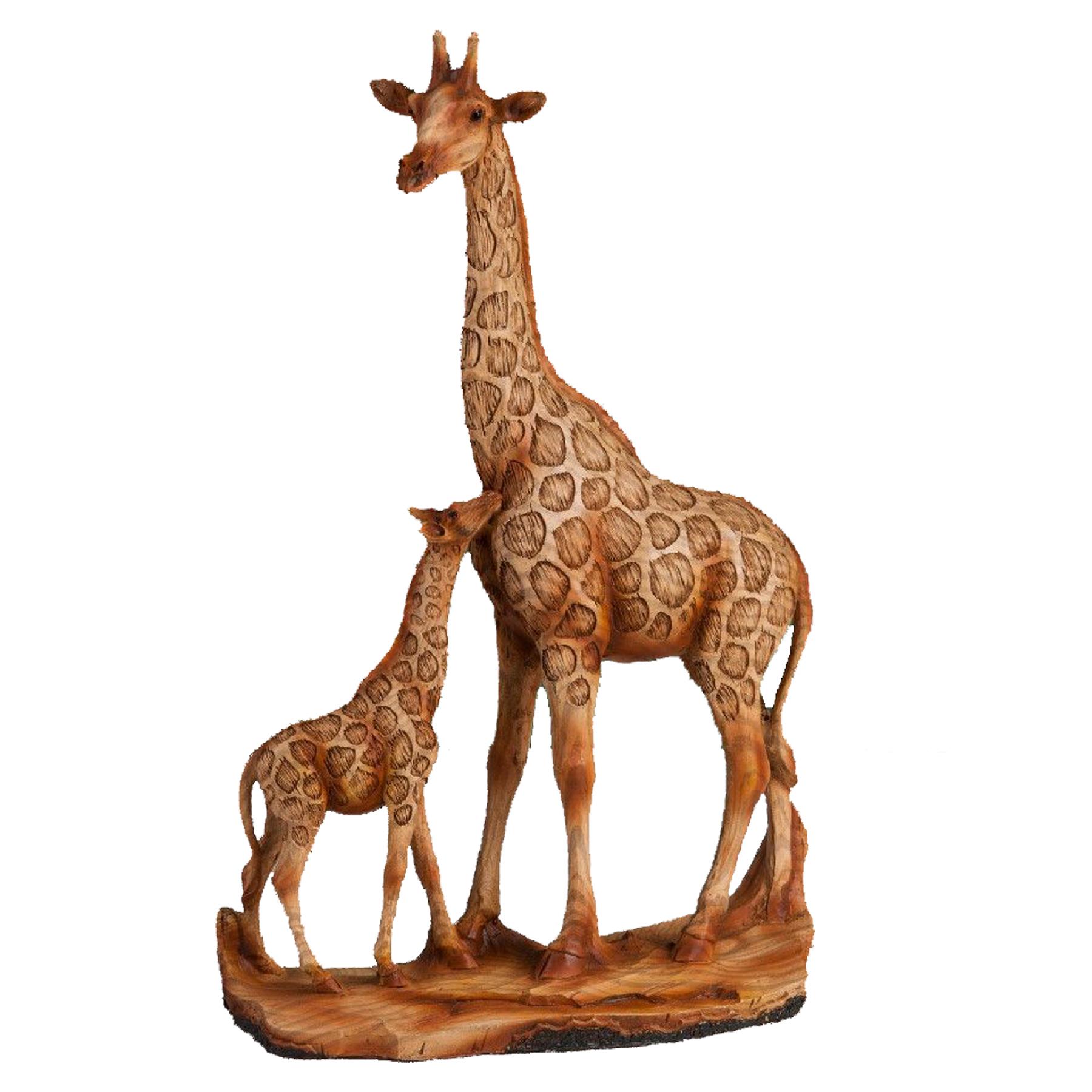 Naturecraft Wood Effect Resin Statue Ornament Figurine - Giraffe and Calf