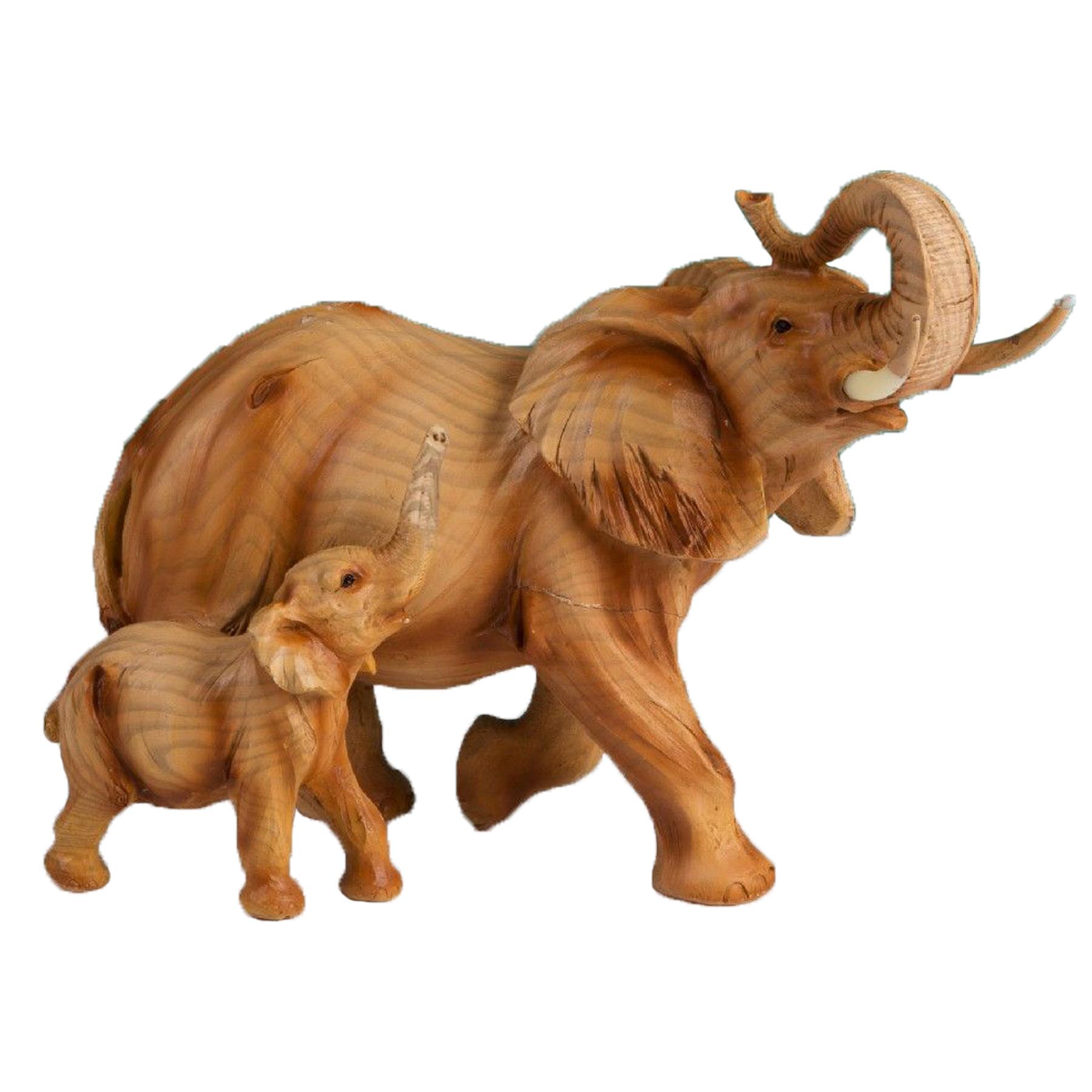 Naturecraft Wood Effect Resin Statue Ornament Figurine - Elephant and Calf