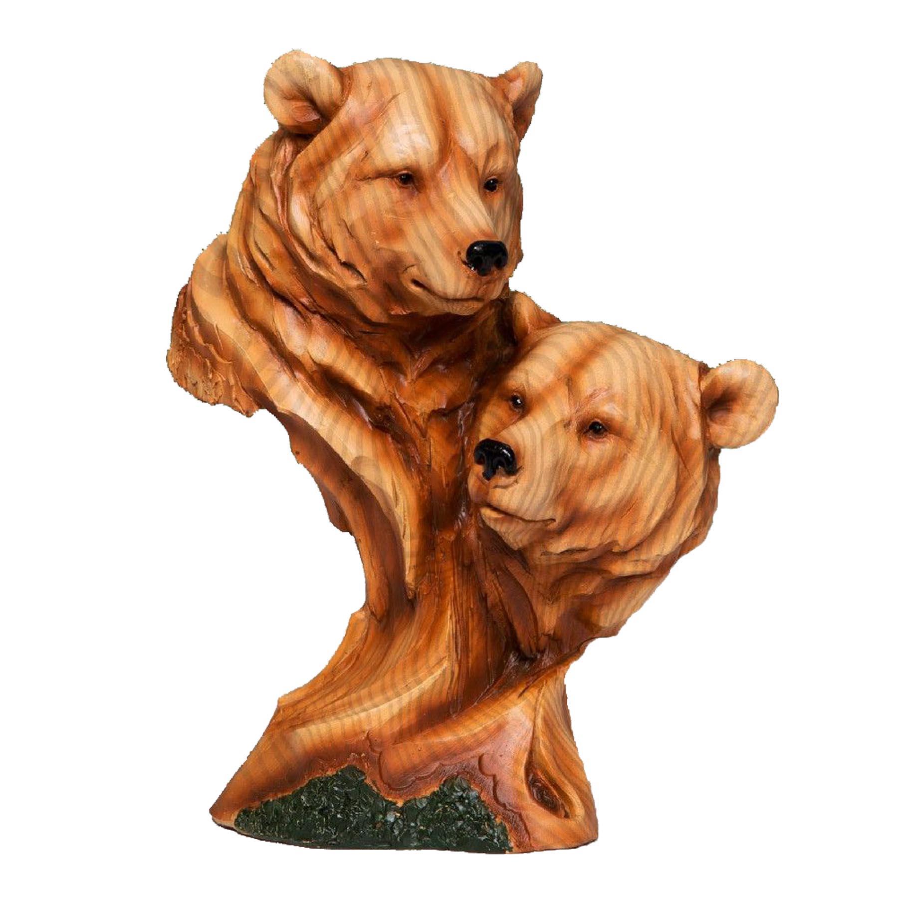Naturecraft Wood Effect Resin Statue Ornament Figurine - Two Bear Heads