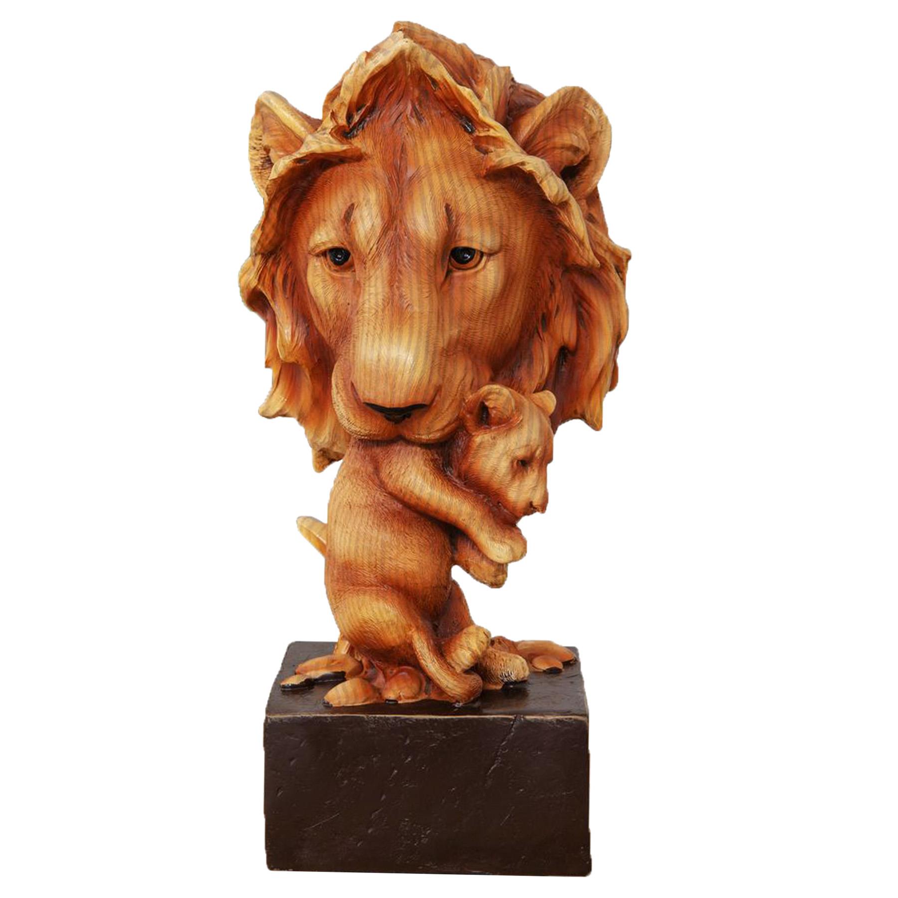 Naturecraft Wood Effect Resin Statue Ornament Figurine - Lion and Cub