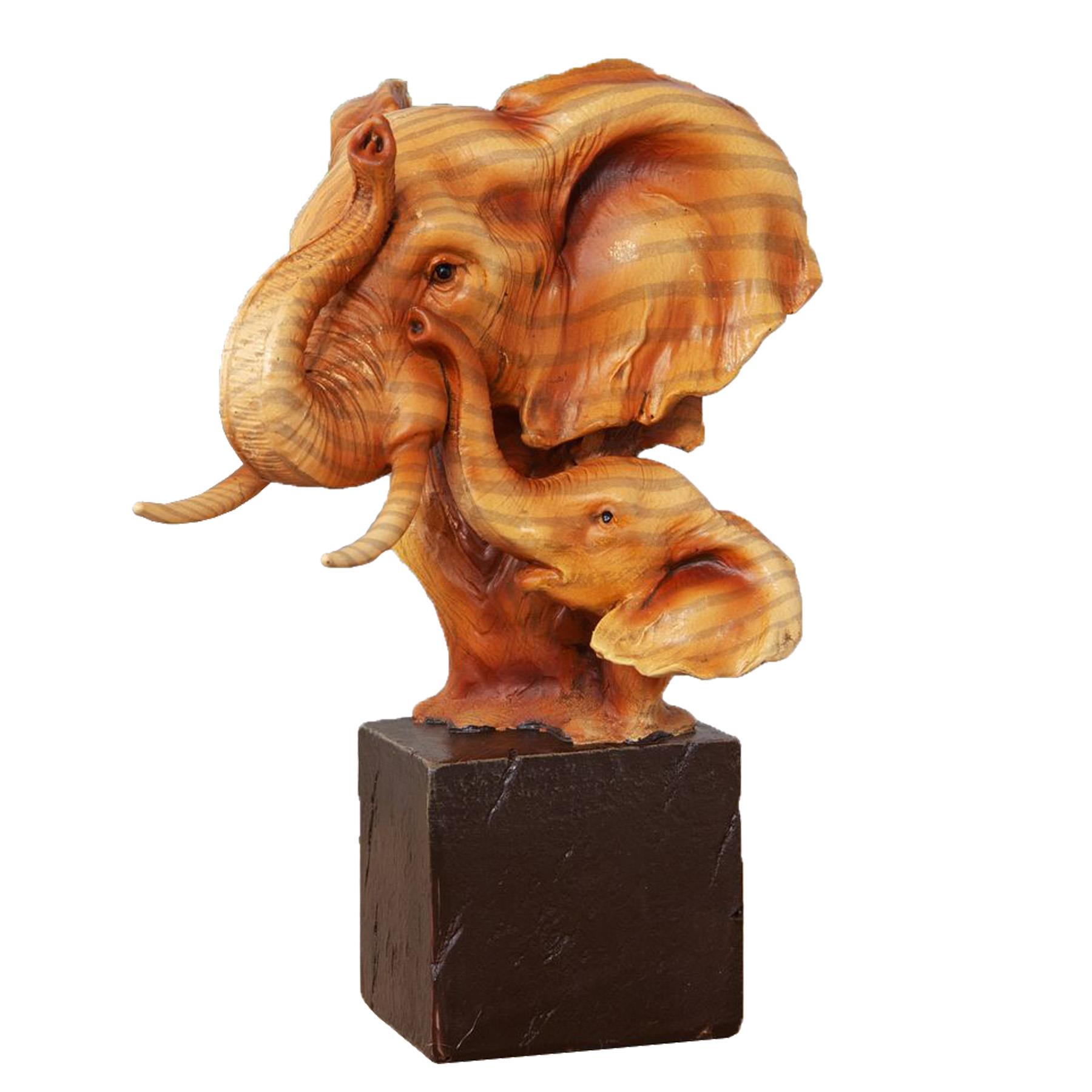 Naturecraft Wood Effect Resin Statue Ornament Figurine - 2 Elephant Heads