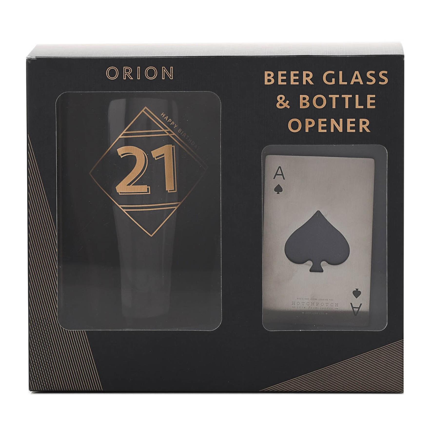 Pint Beer Glass and Bottle Opener Set - Birthday - 21st
