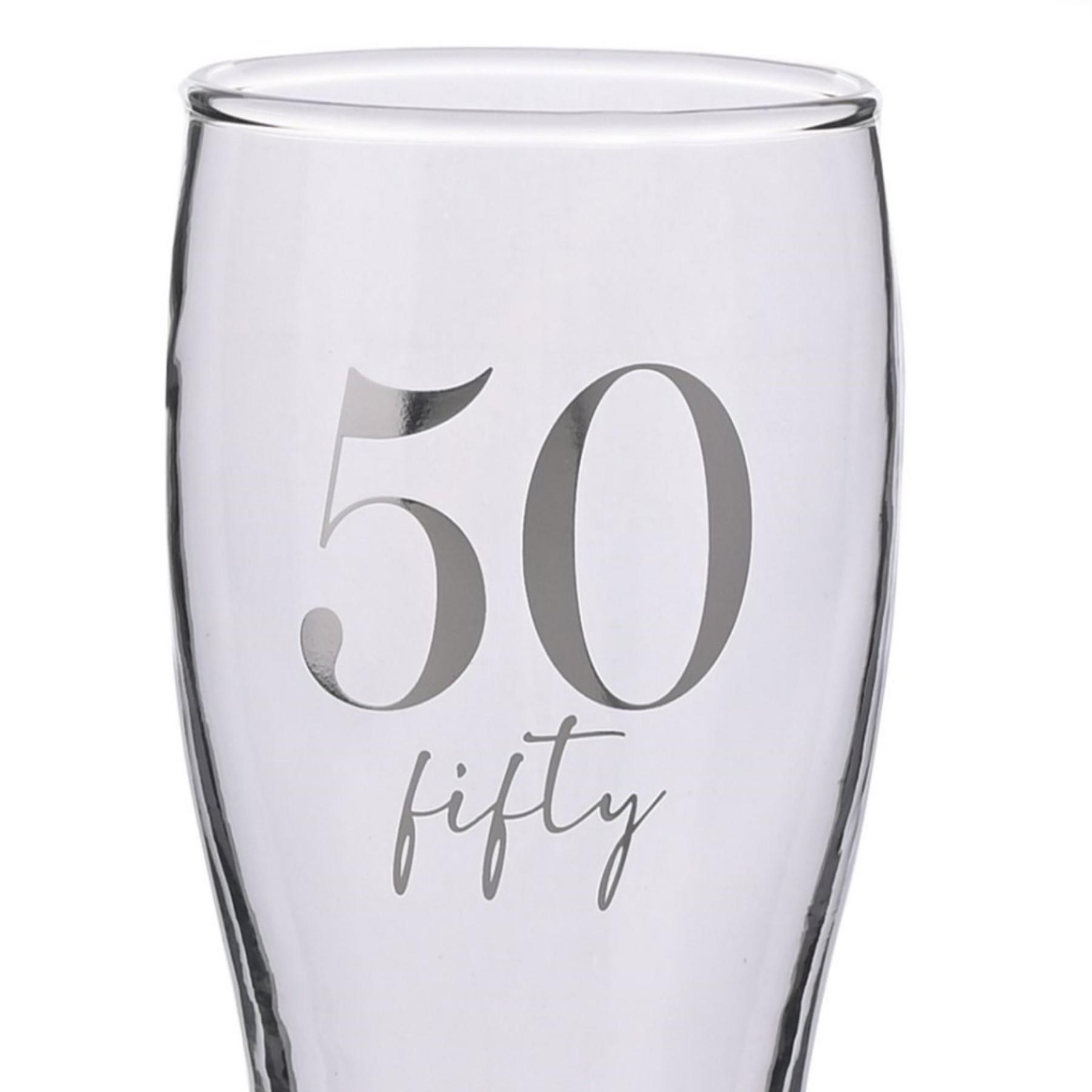 Birthday Pint Beer Glass with Silver Detail - 50