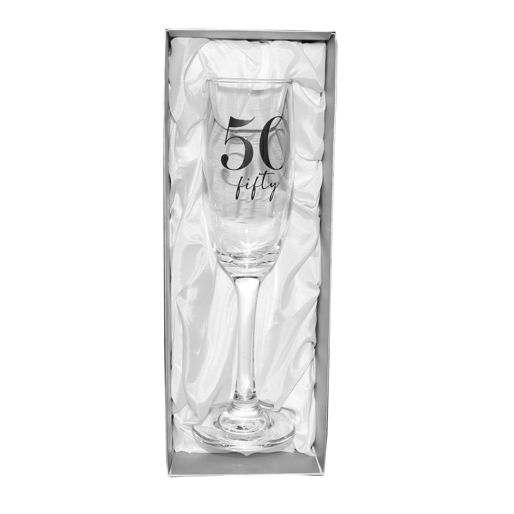 Birthday Champagne Flute Glass with Silver Detail - 50