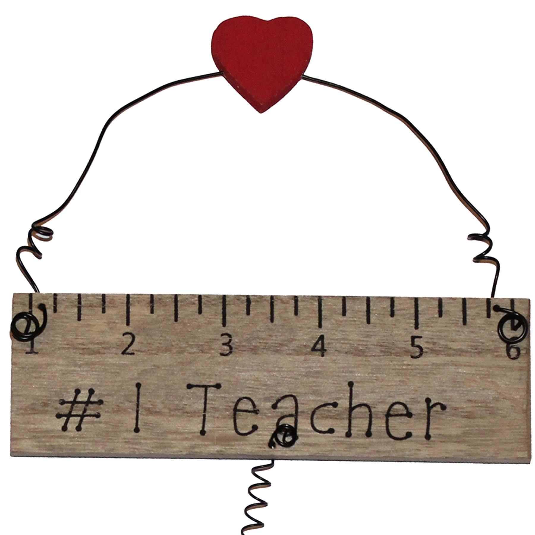 Wooden #1 Teacher Ruler and Apple Hanging Plaque Sign