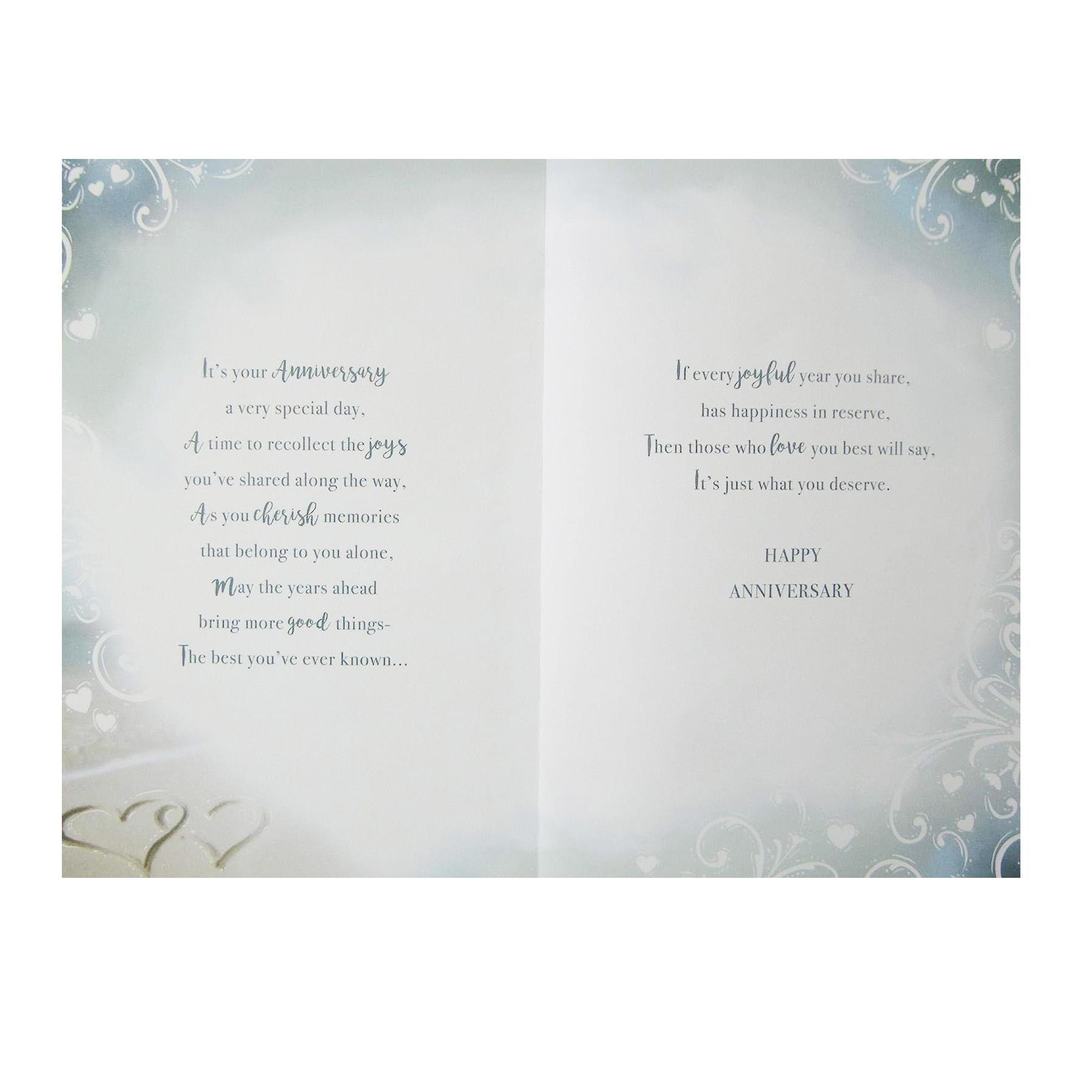 On Your Anniversary Card with Foil Detail, Hearts in the Sand and White Envelope