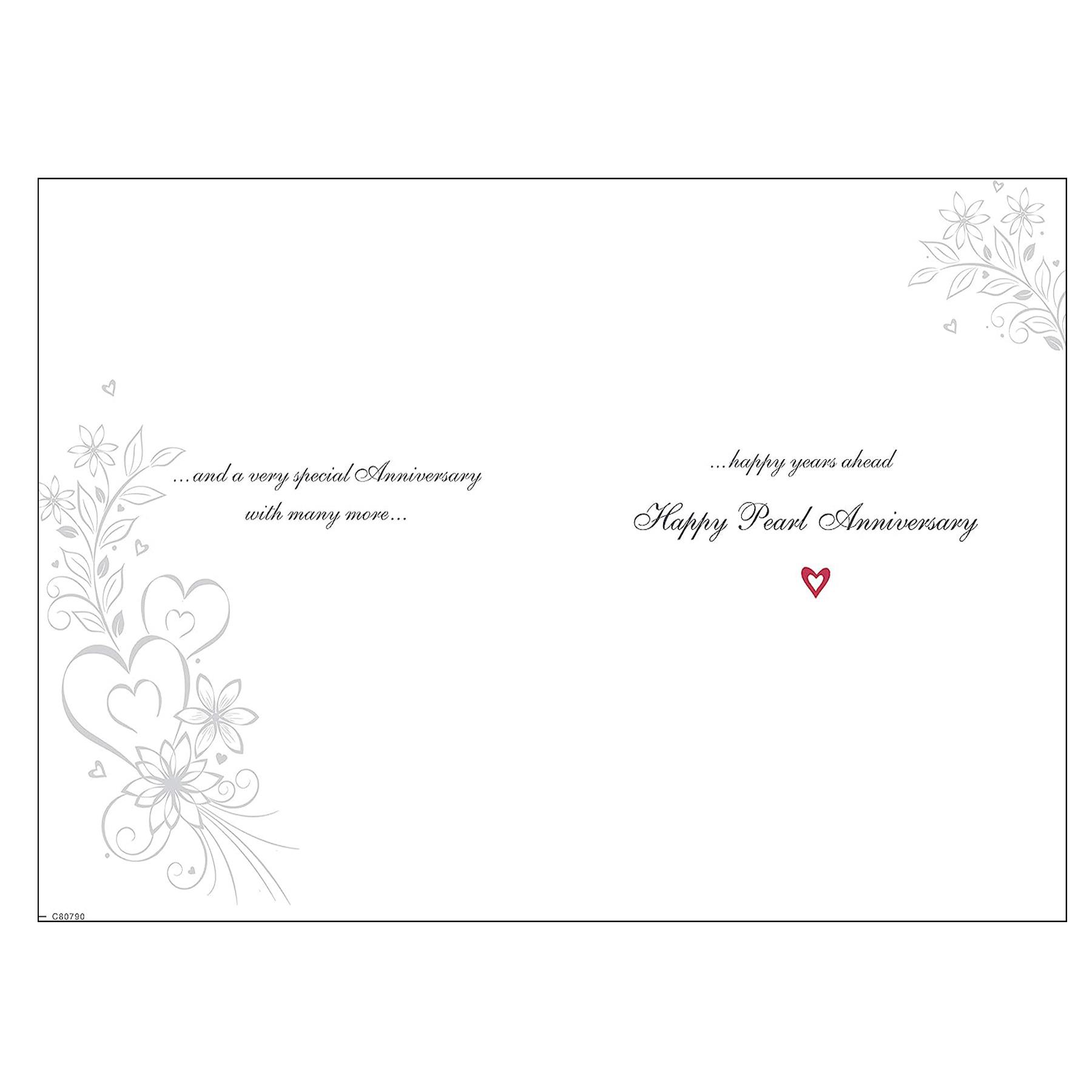 image396074540.jpg Happy Pearl Anniversary Card with Foil Detail, Hearts, Butterflies and White Envelope