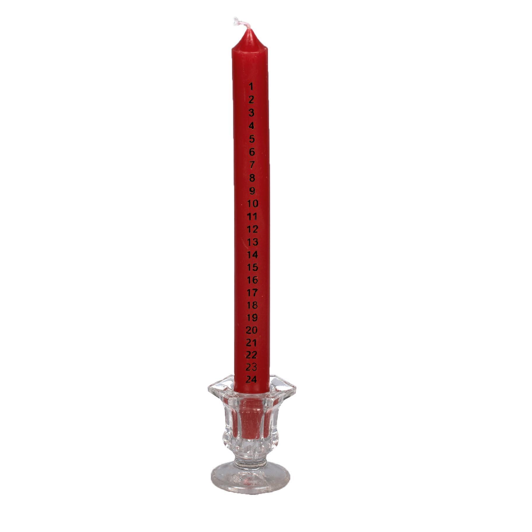 25cm Countdown to Christmas Advent Candle in Clear Glass Holder - Red