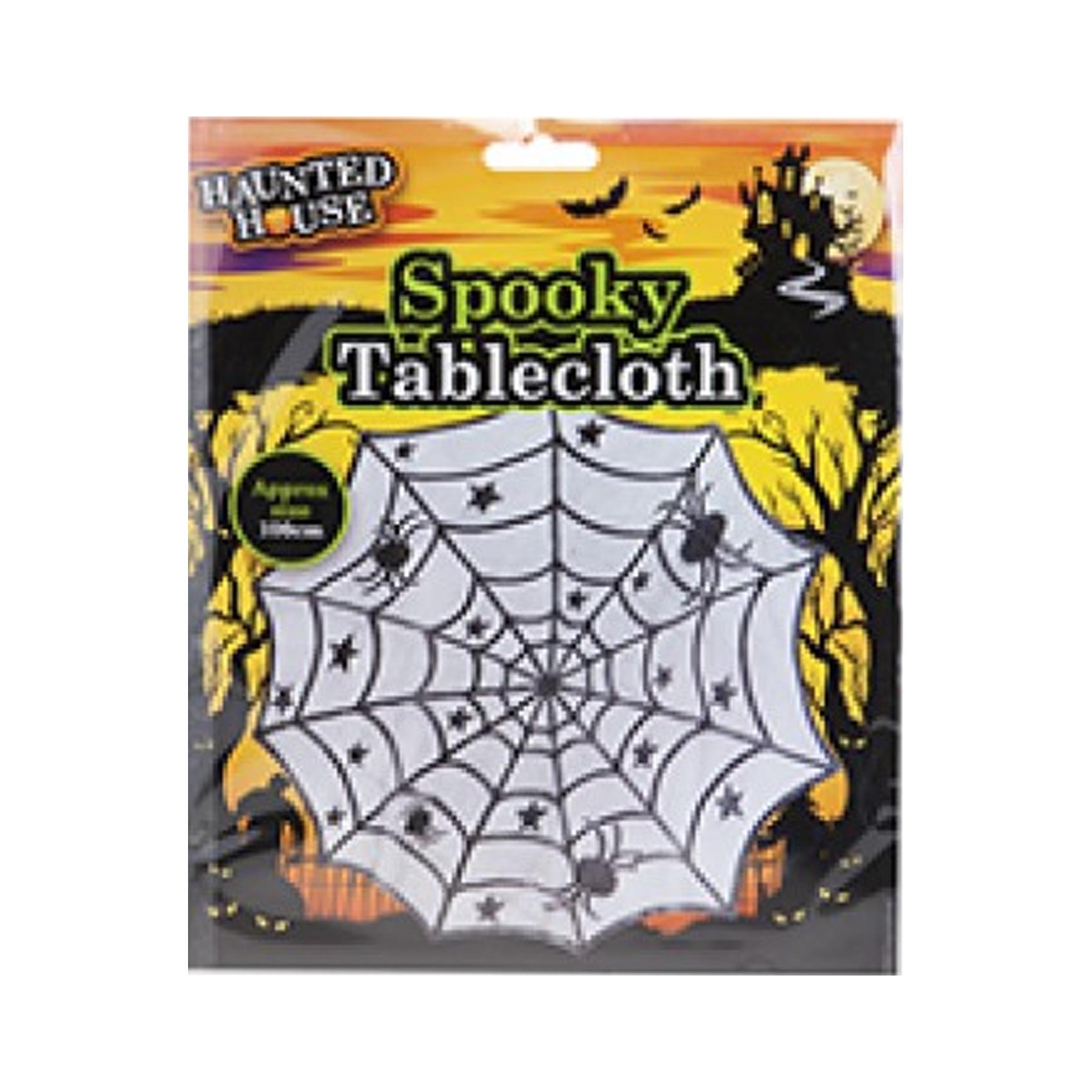 Halloween 100cm Spider Web Lace Tablecloth Black Round Topper Party Decoration