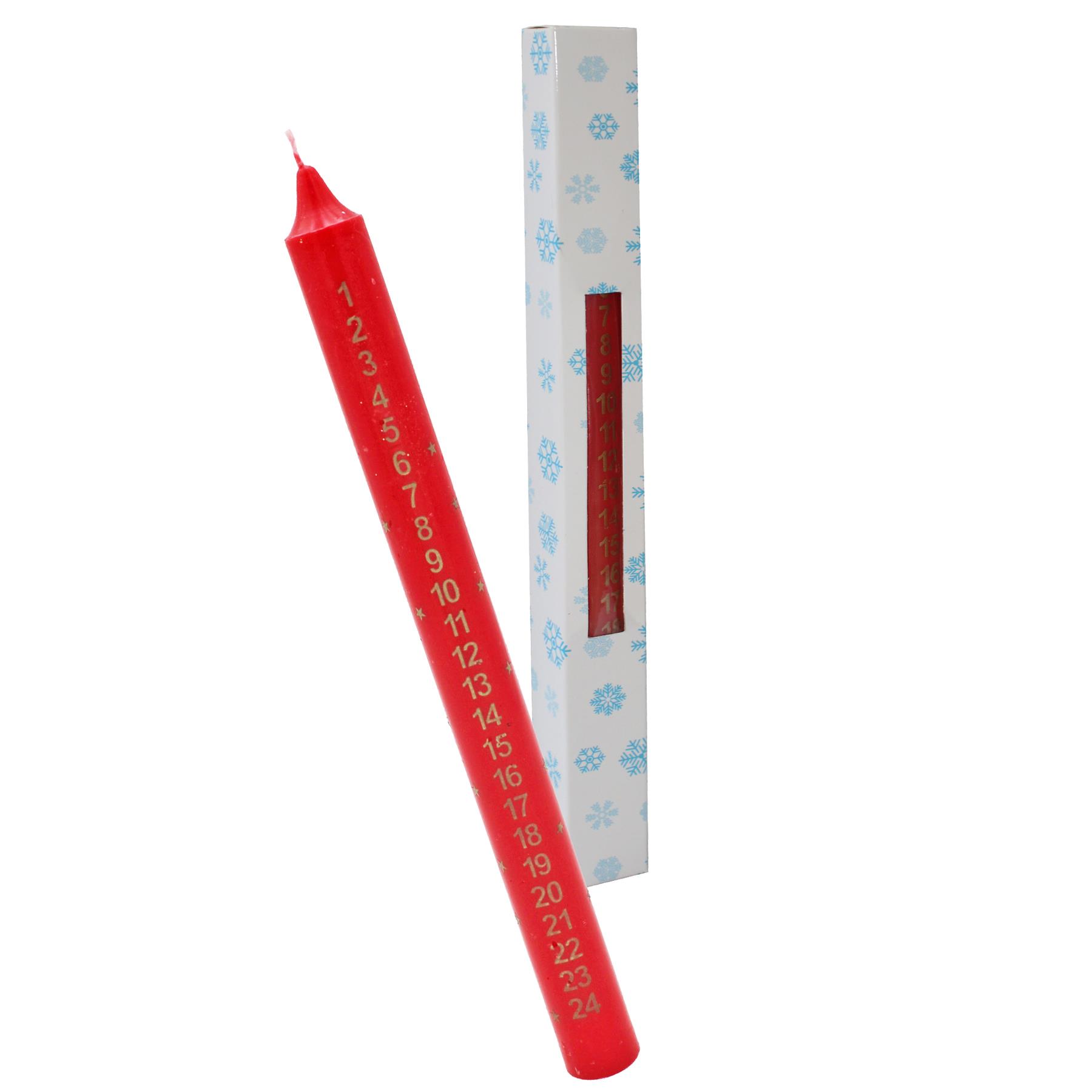 Christmas Advent Candle Boxed 25cm Tapered Countdown Candle with Star Red