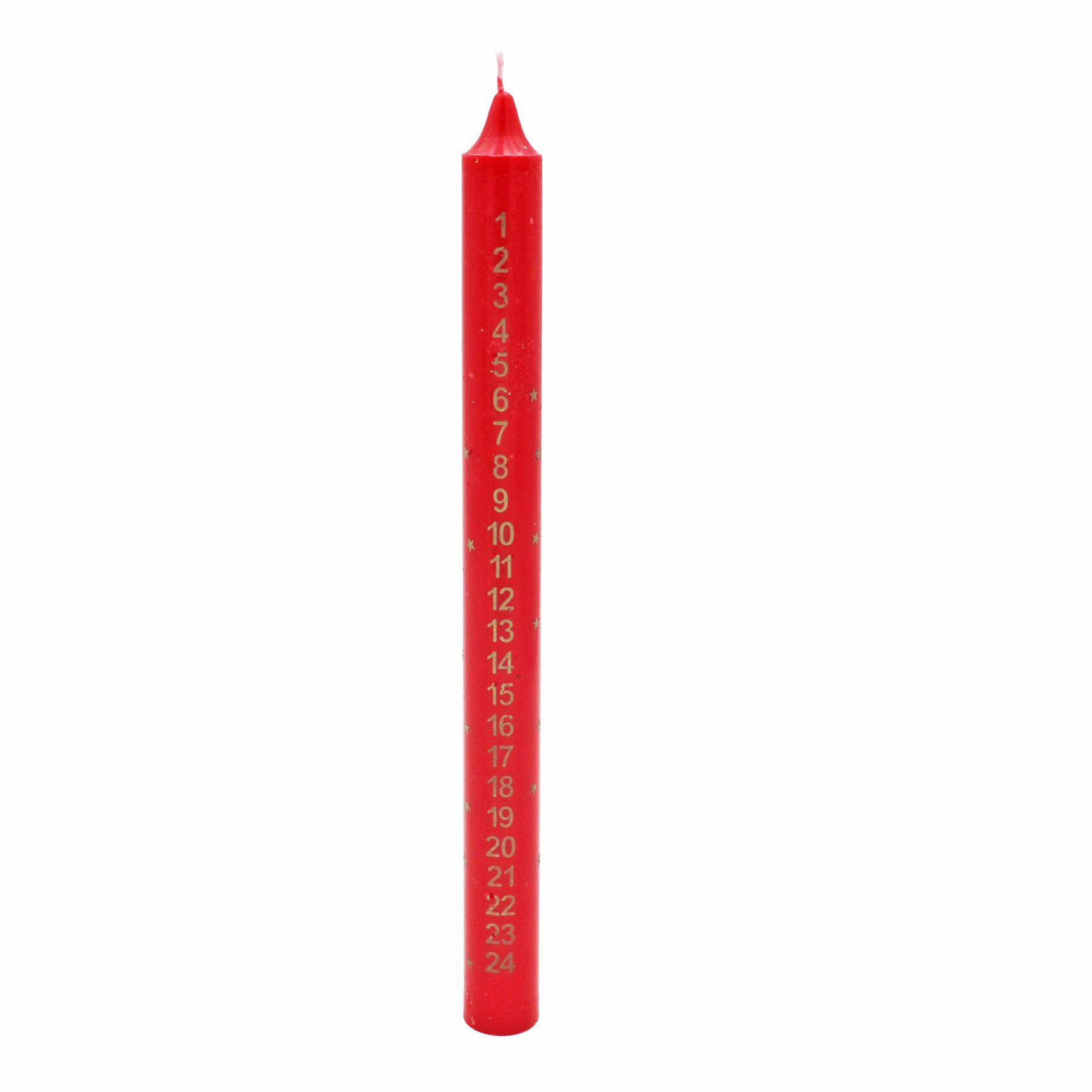 Christmas Advent Candle Boxed 25cm Tapered Countdown Candle with Star Red
