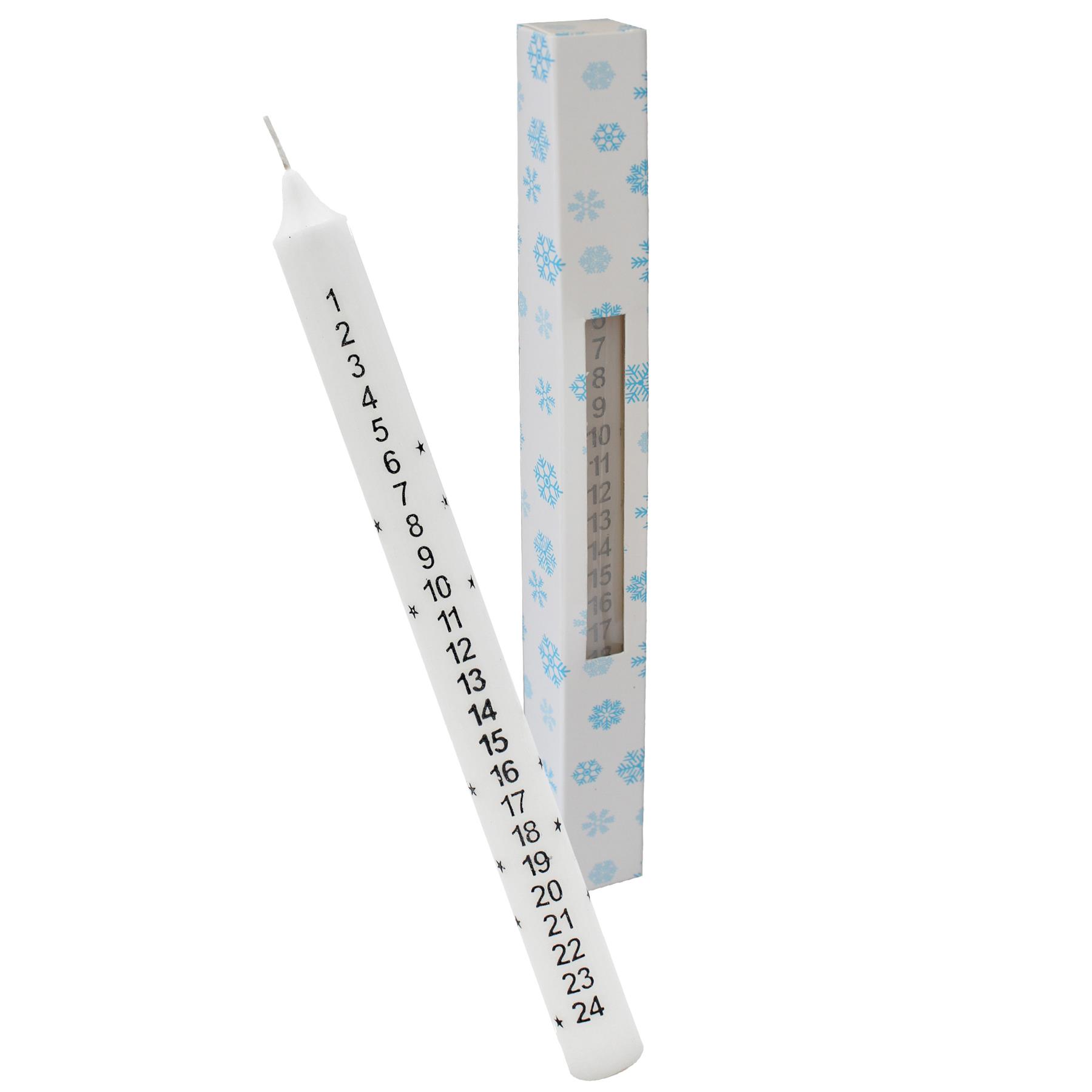 Christmas Advent Candle Boxed 25cm Tapered Countdown Candle with Star White