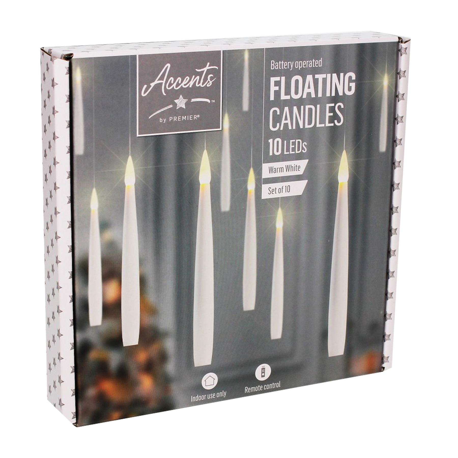 10 Floating White Candles Battery Operated Warm White Lights Christmas Decoration