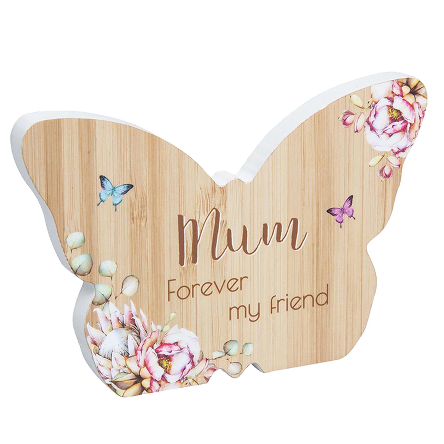 Wooden Butterfly Plaque Sign Vintage Floral Sentiment Gift - Mum