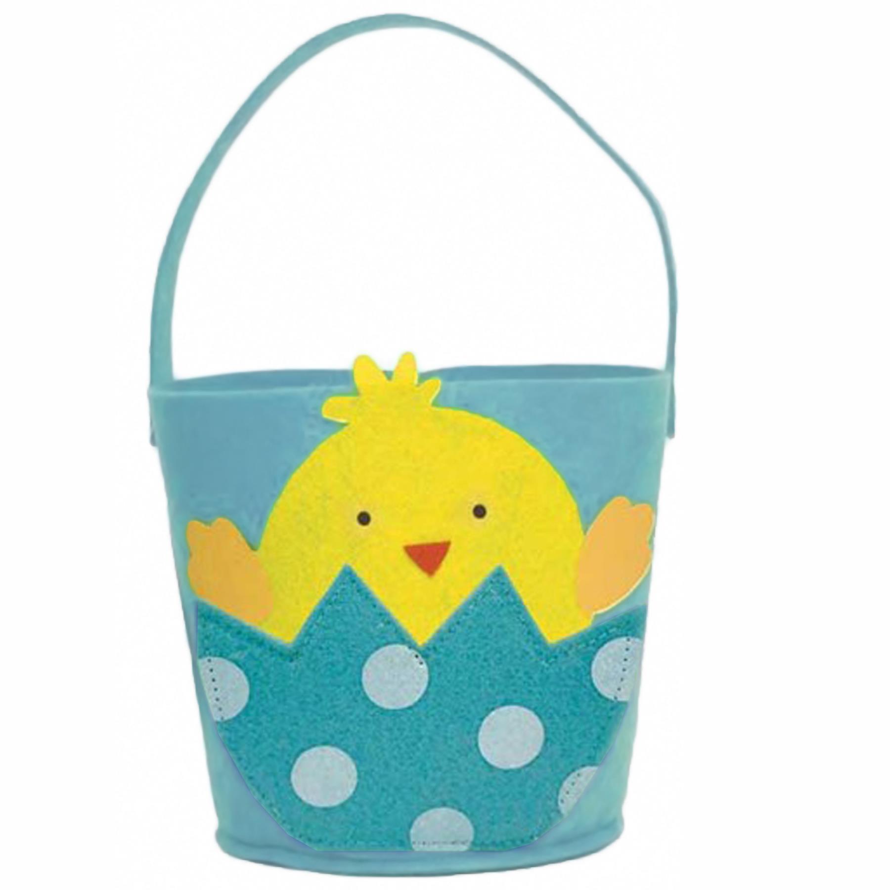 Easter Felt Bucket with Handle Egg Hunt Accessories Blue with Chick