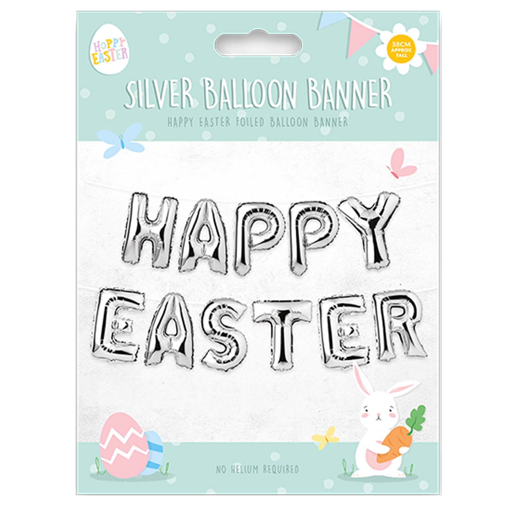 Easter Balloon Banner Foil Decorations Silver