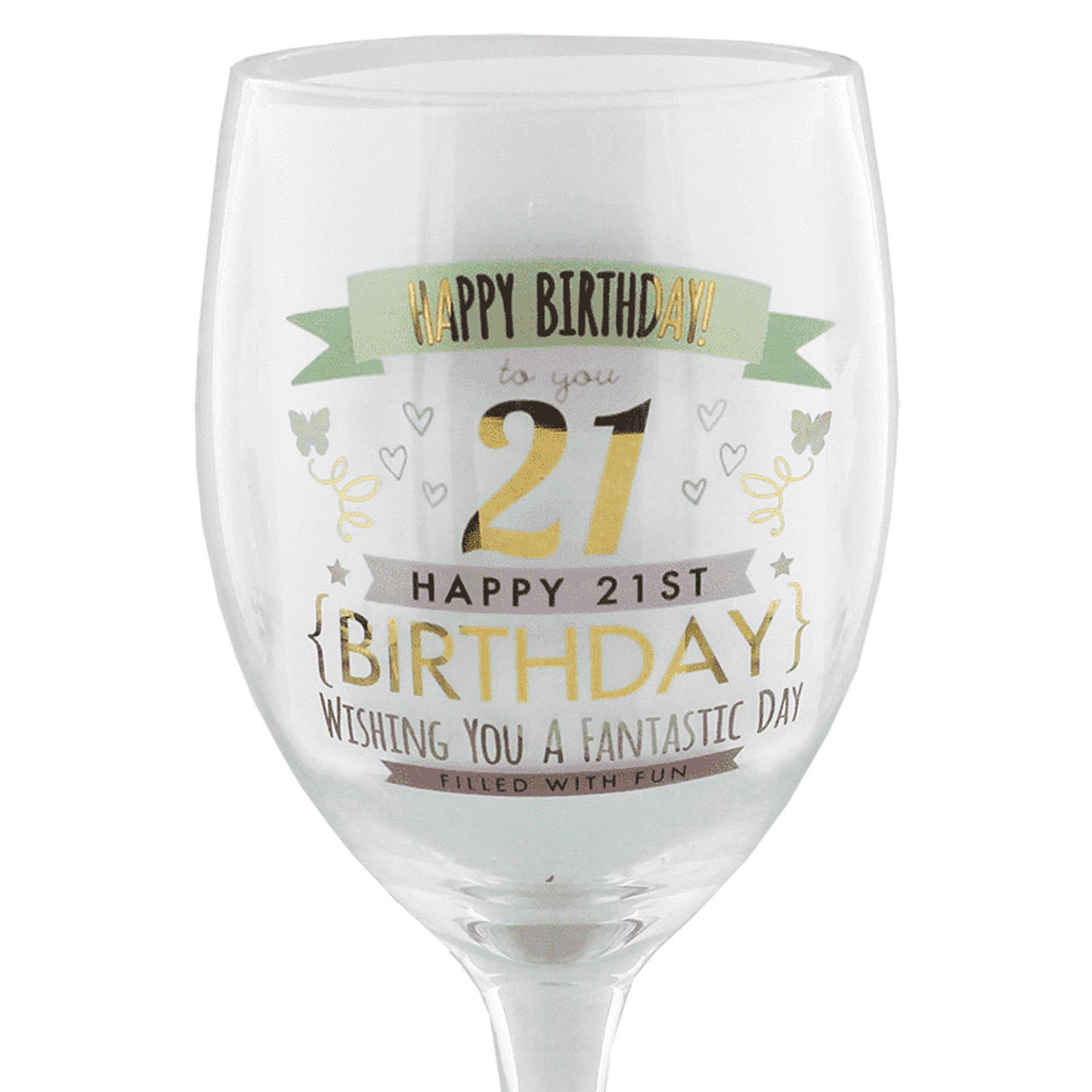 21st Birthday Wine Glass Vintage Signography Design in Gift Box