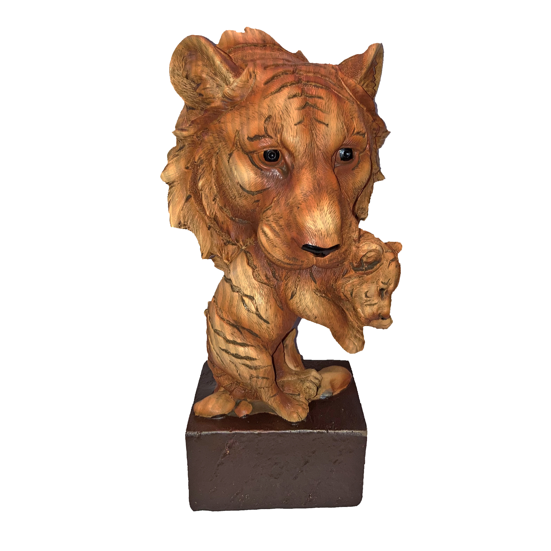 Naturecraft Wood Effect Resin Statue Ornament Figurine - Tiger Head and Cub