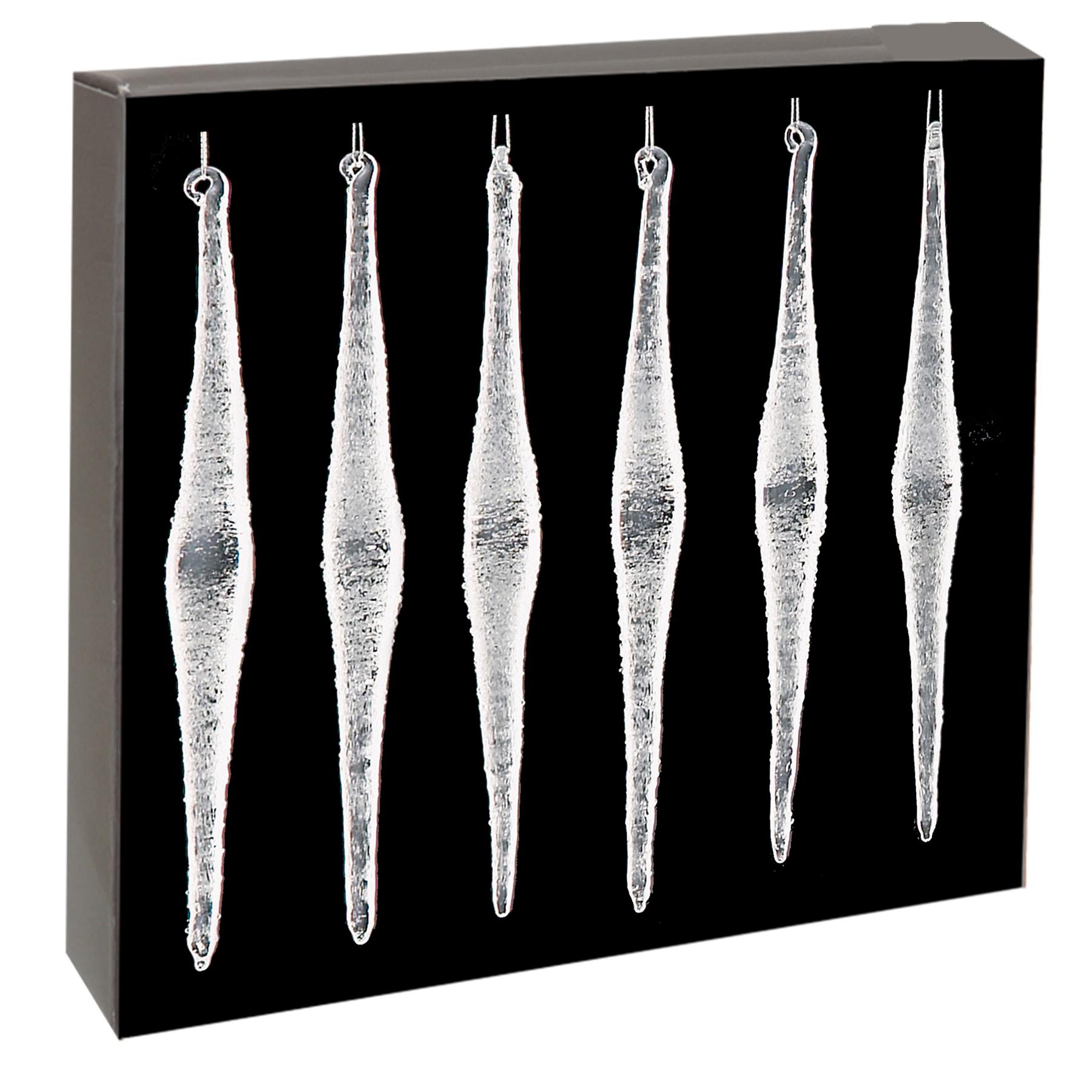 Christmas Tree Decoration 6 Pack Frosted Glass Diamond Icicles