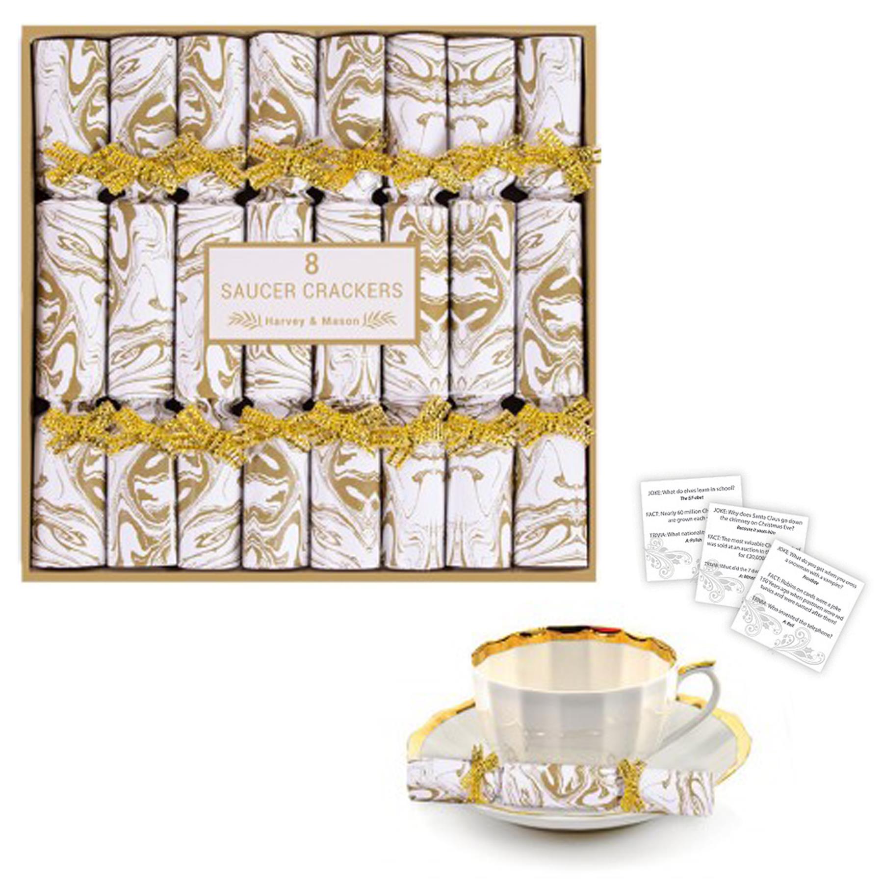 8 Pack Luxury Miniature Crackers - Breakfast, Afternoon Tea, Saucer Cracker - Gold Swirl