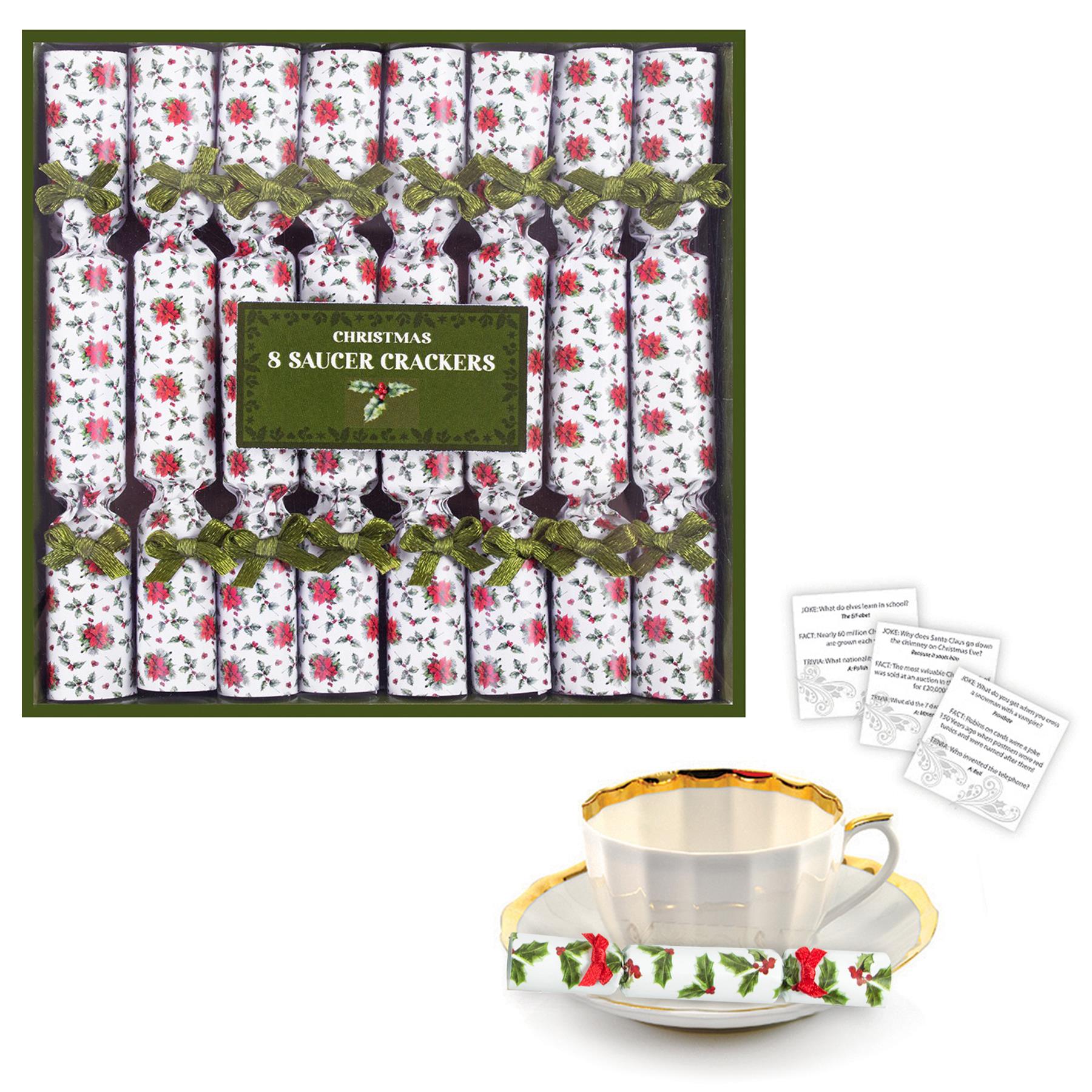 8 Pack Luxury Miniature Crackers - Breakfast, Afternoon Tea, Saucer Cracker - White / Green