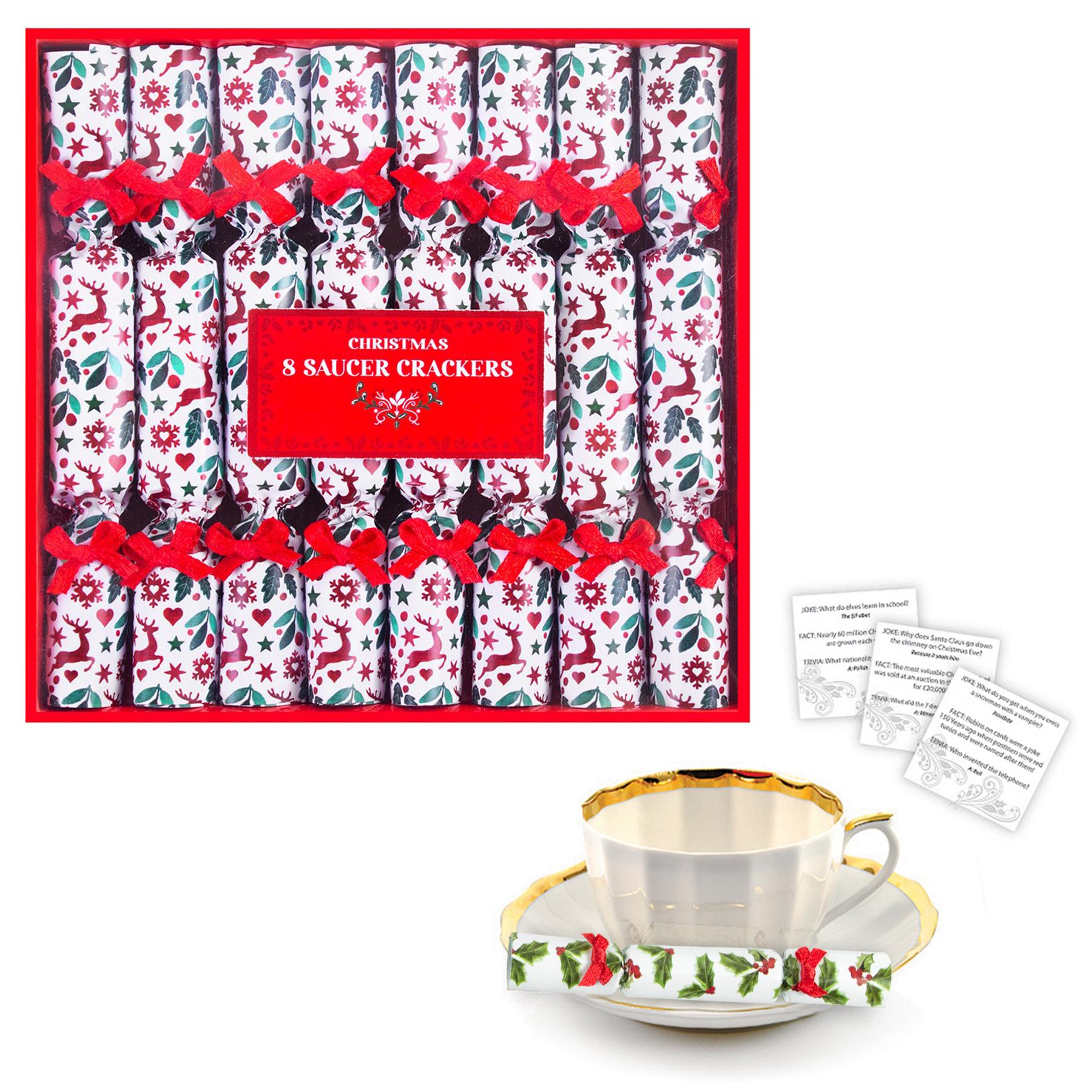 8 Pack Luxury Miniature Crackers - Breakfast, Afternoon Tea, Saucer Cracker - White / Red