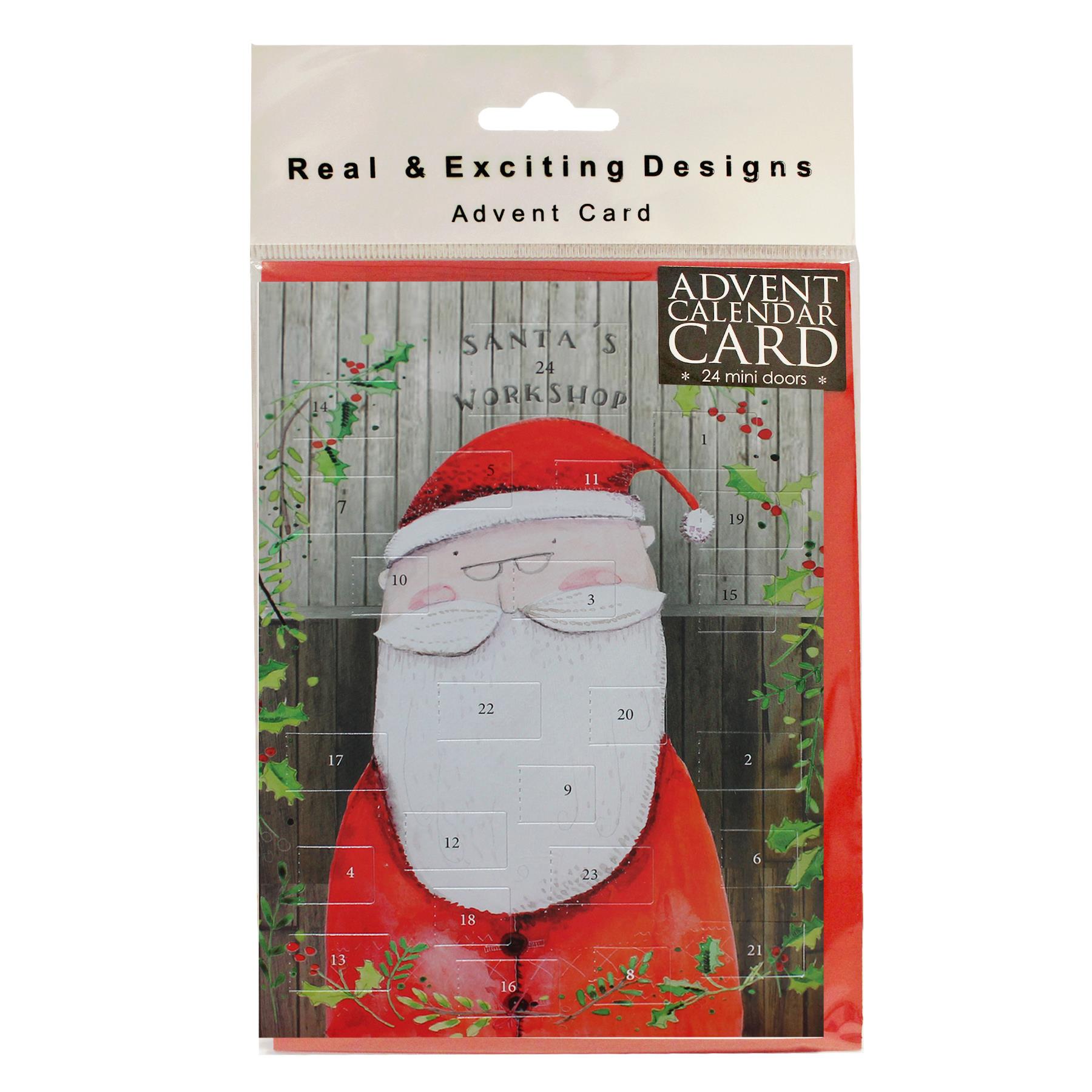 Christmas Card Advent Calendar with Red Envelope - Santa