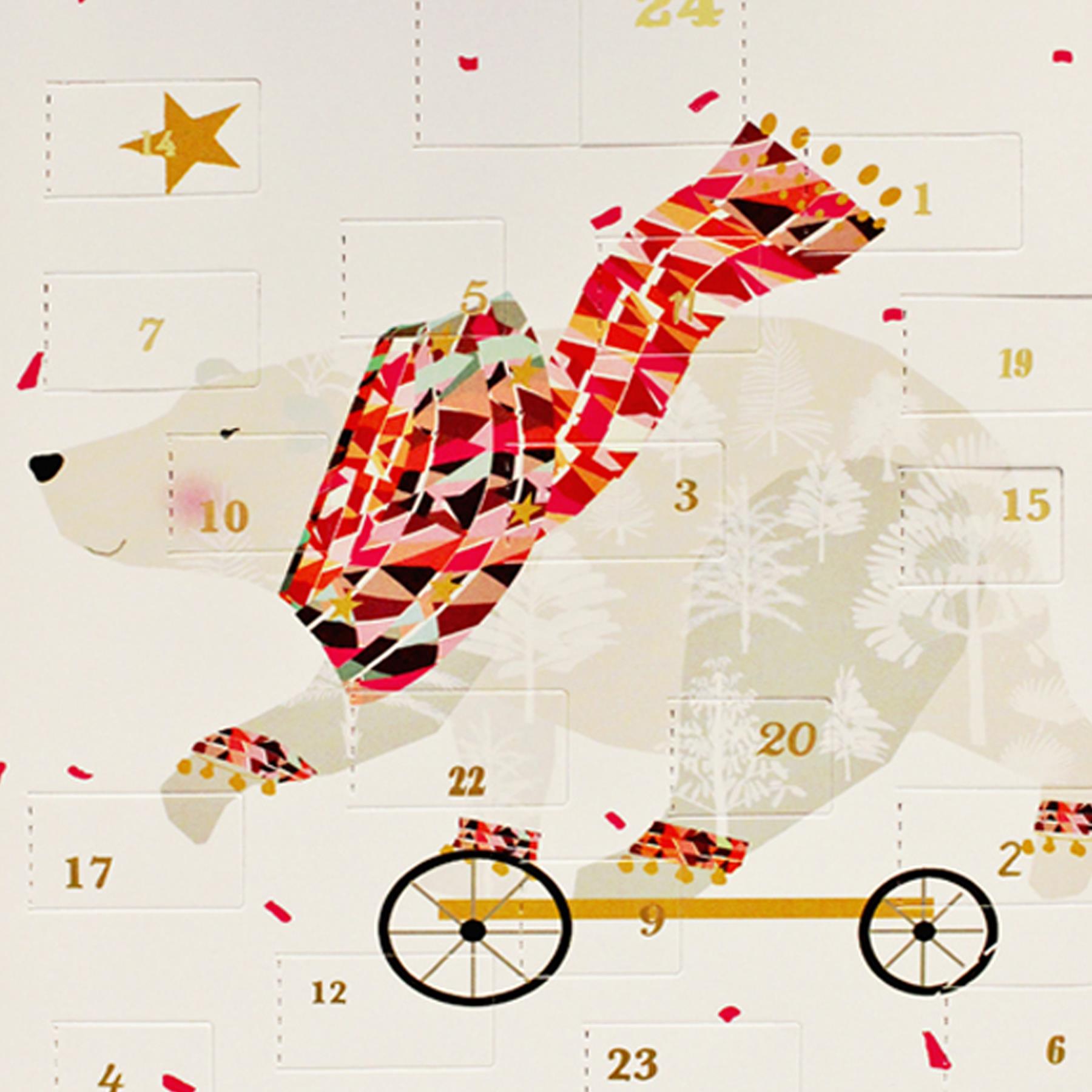 Christmas Card Advent Calendar with Red Envelope - Roller Bear