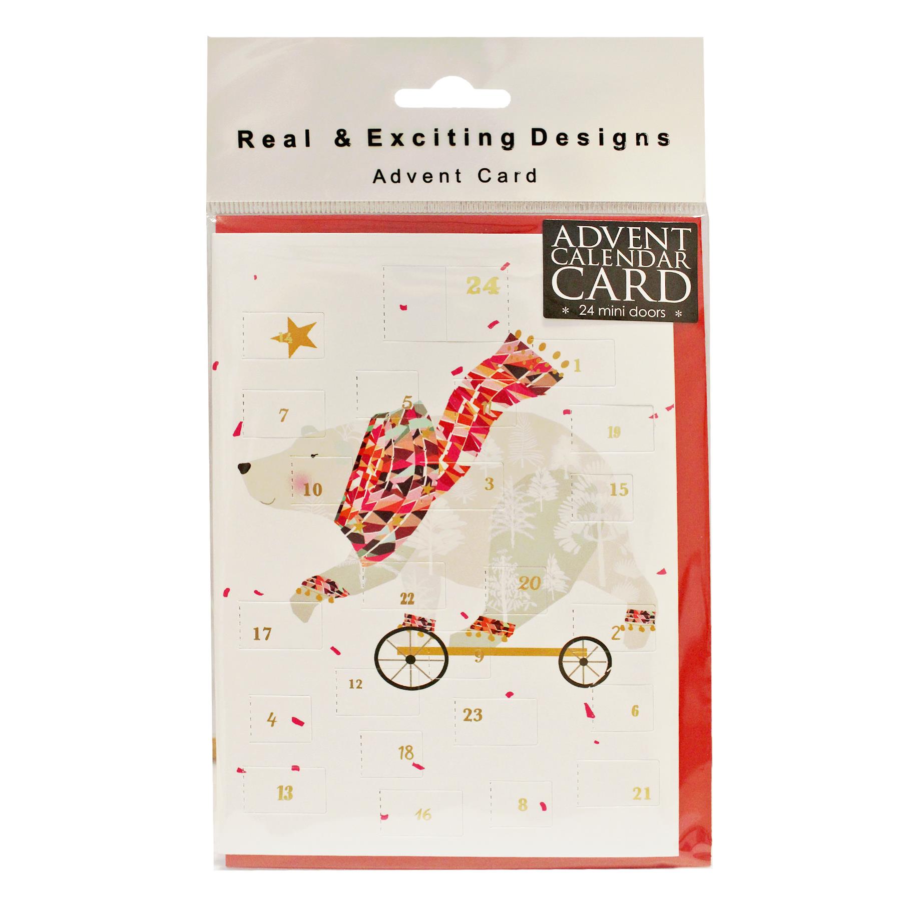 Christmas Card Advent Calendar with Red Envelope - Roller Bear