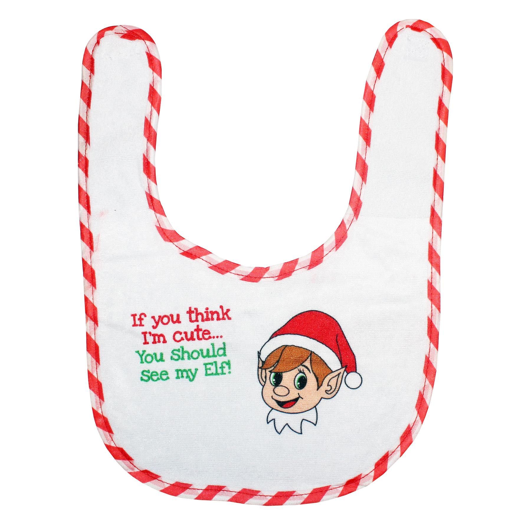 Christmas Baby Bib Elf Design Unisex Fun Slogan - If you think I'm Cute