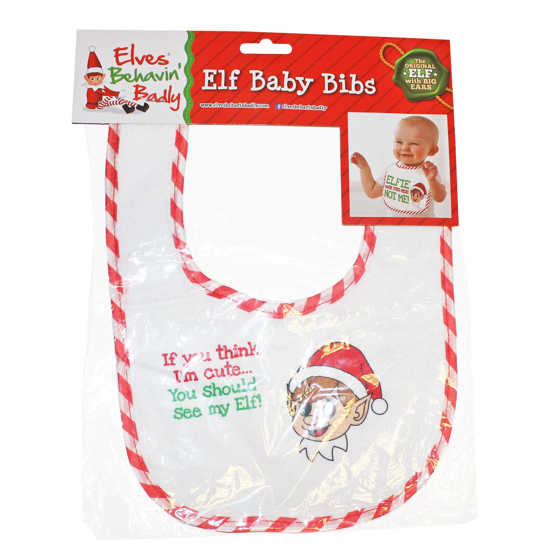 Christmas Baby Bib Elf Design Unisex Fun Slogan - If you think I'm Cute