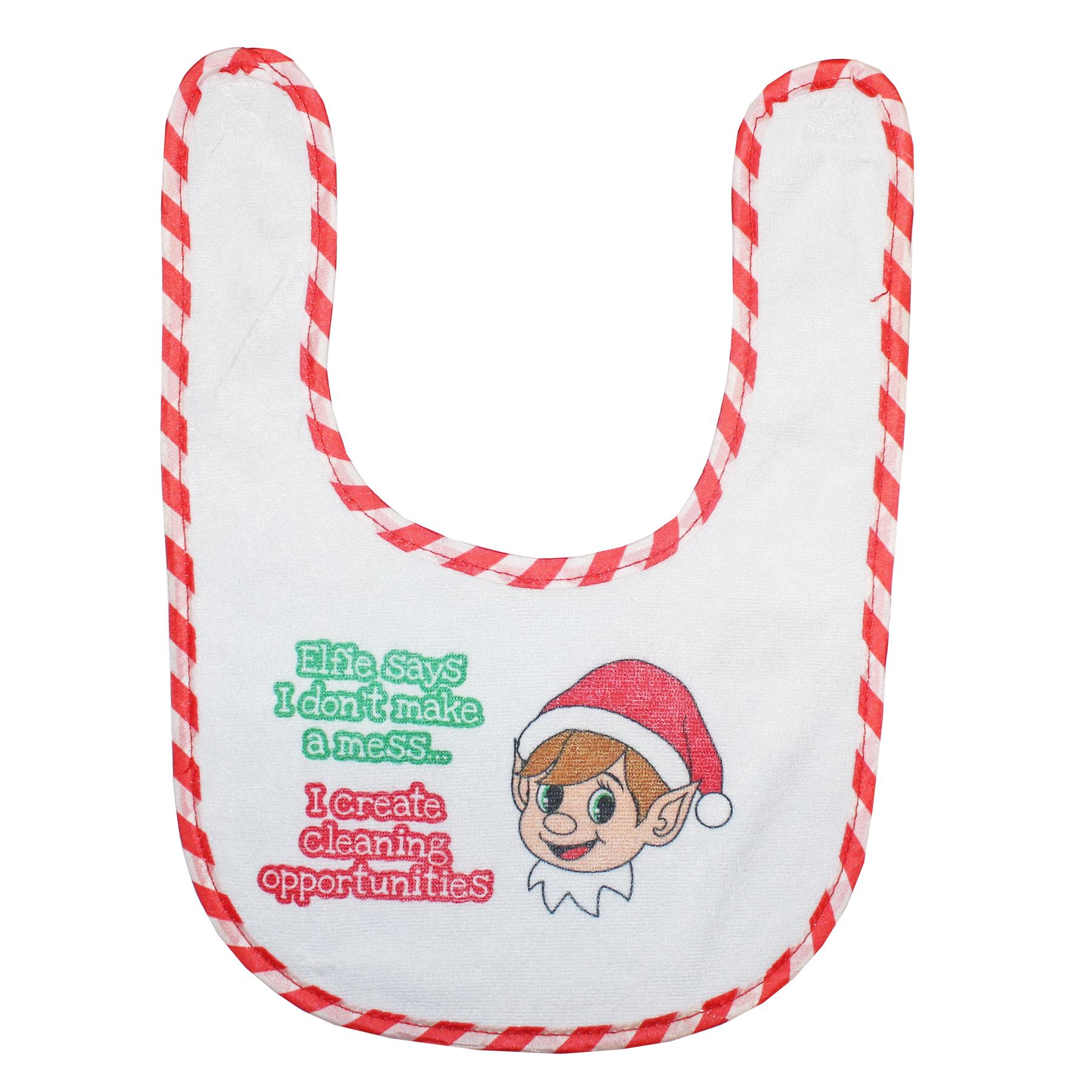 Christmas Baby Bib Elf Design Unisex Fun Slogan - Elfie says I don't make mess