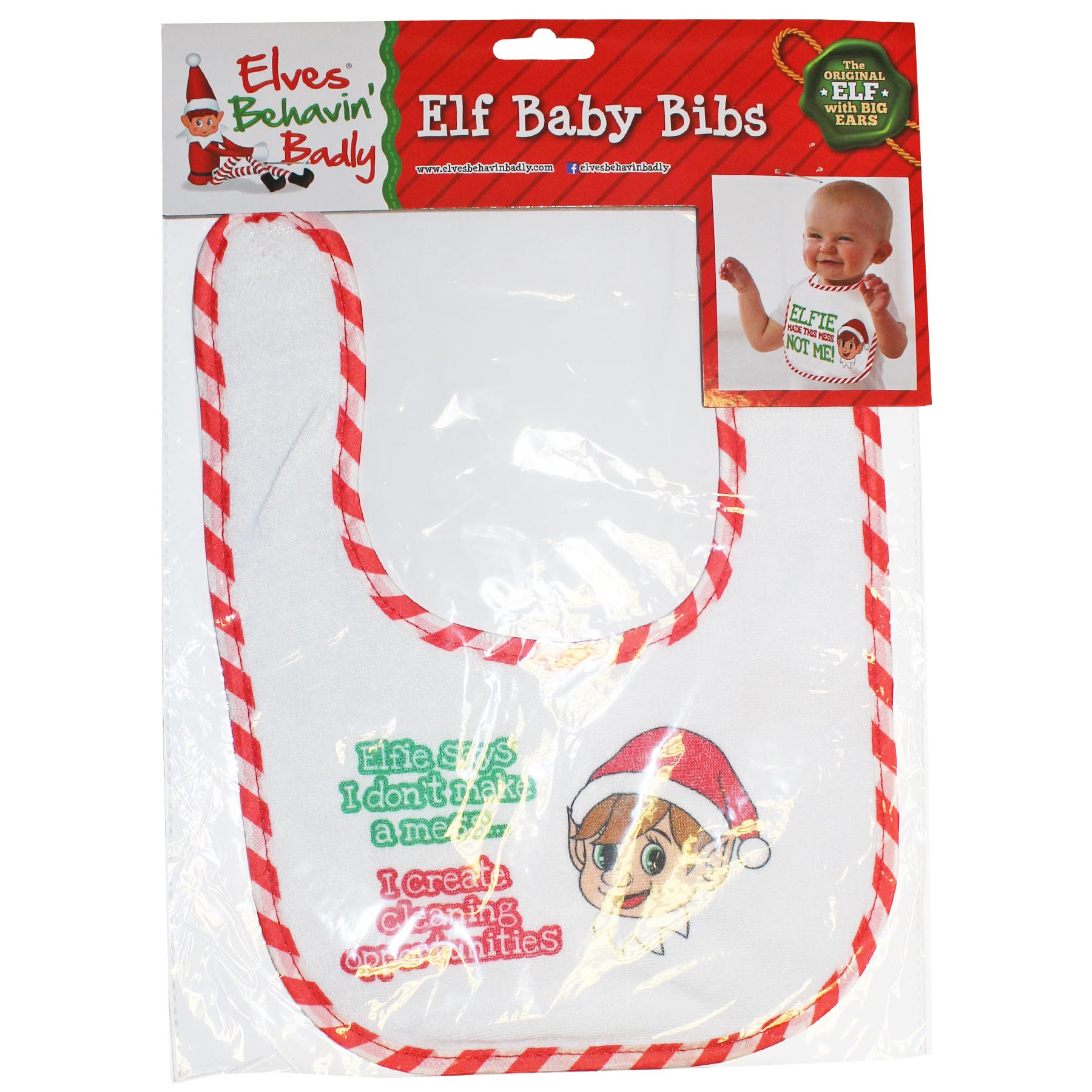 Christmas Baby Bib Elf Design Unisex Fun Slogan - Elfie says I don't make mess
