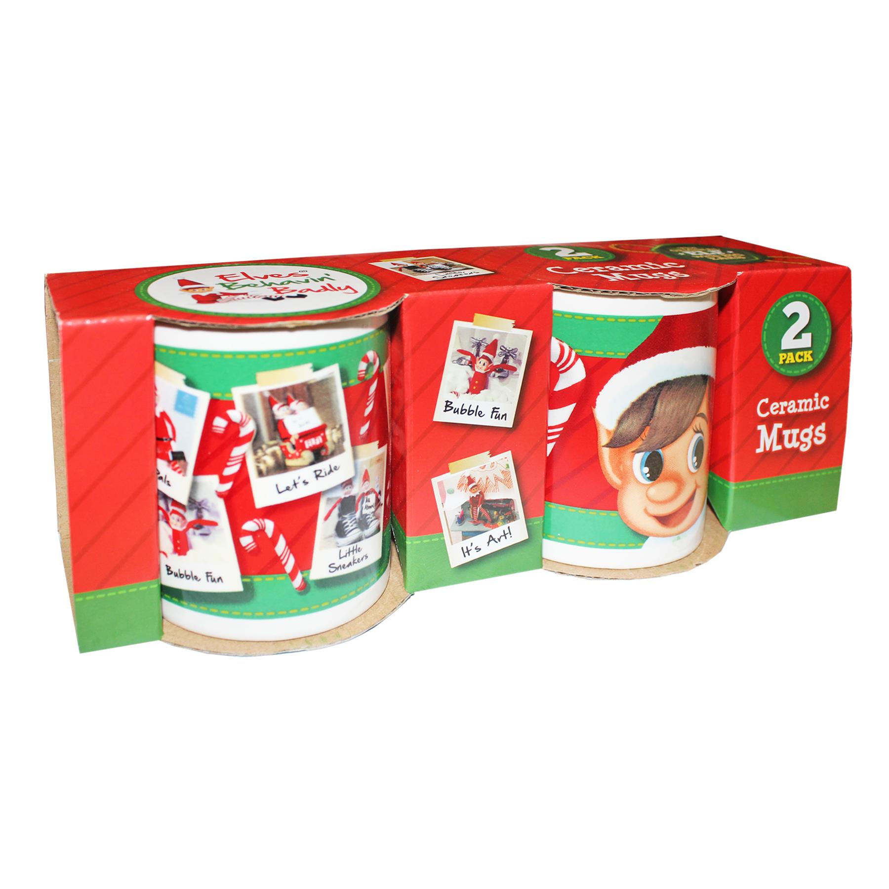 Christmas 2 Pack Ceramic Elf Mugs Elf Behavin' Badly Fun Novelty Stocking Filler