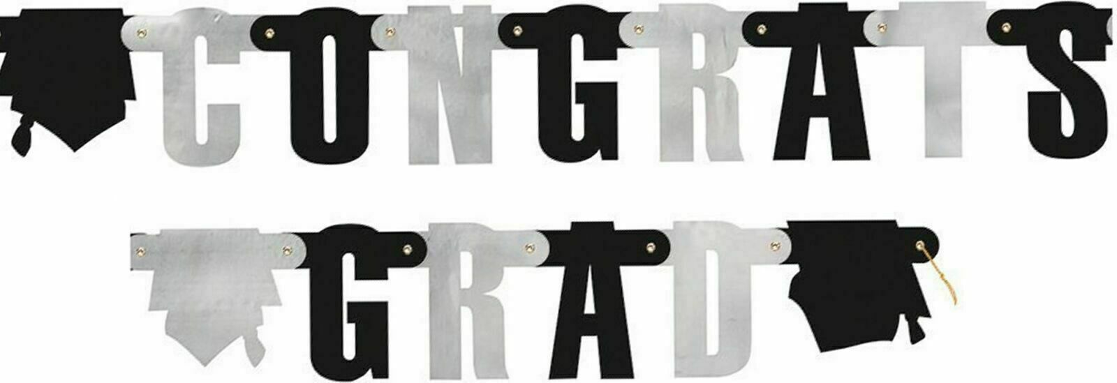Graduation Black and Silver 4.5ft Letter Banner 'Congrats Grad'
