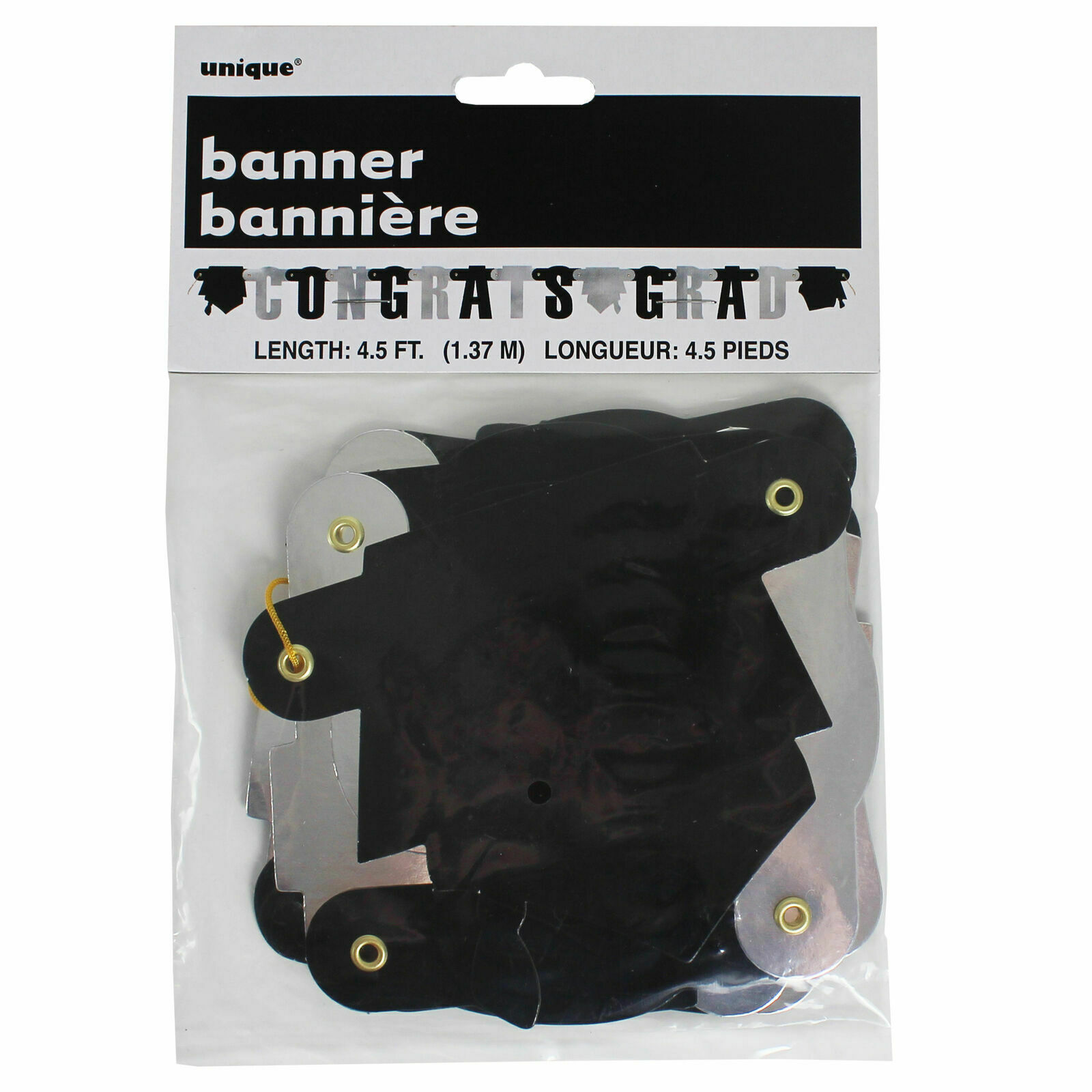 Graduation Black and Silver 4.5ft Letter Banner 'Congrats Grad'