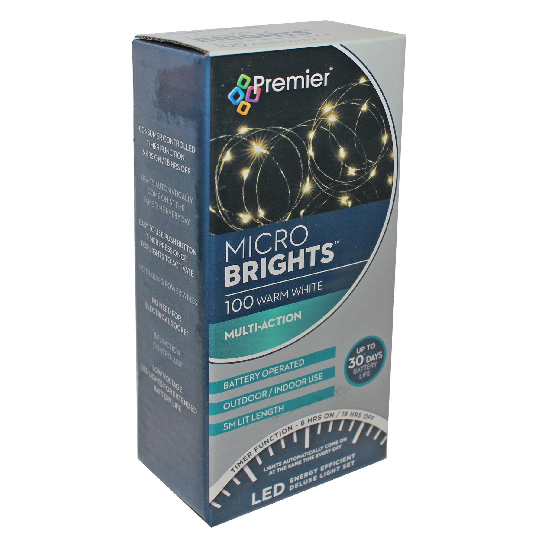 Christmas 100 Micro Brights Battery Timer LED Lights Indoor / Outdoor - Warm White