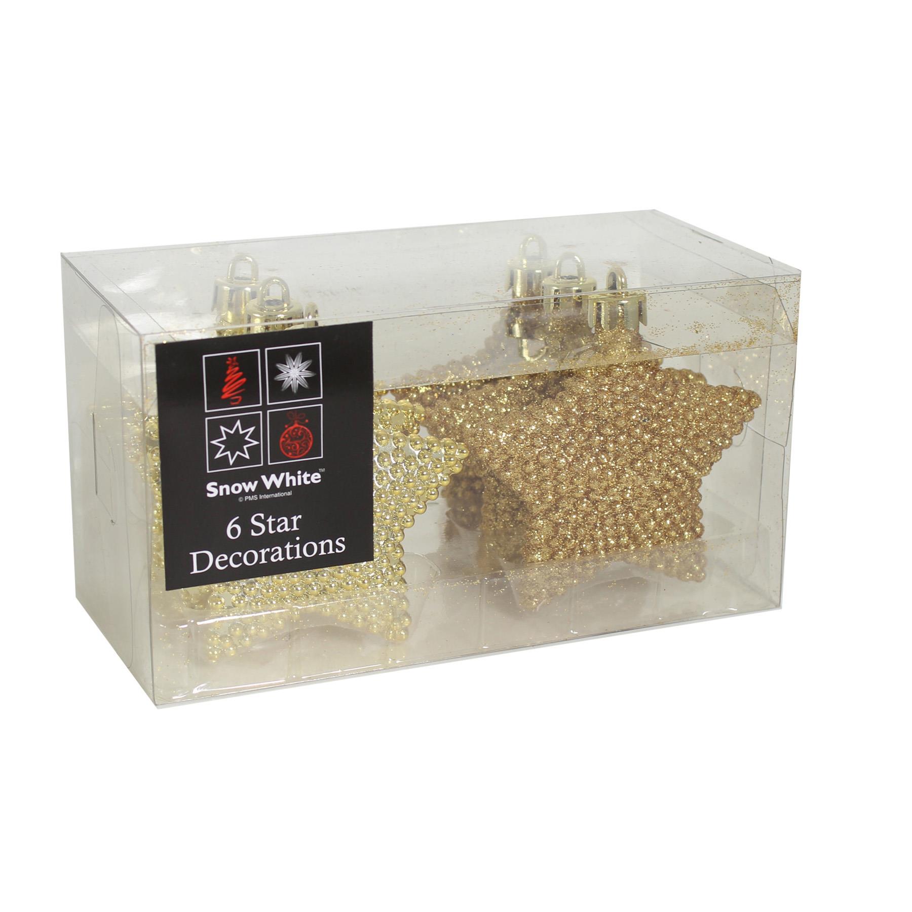 Christmas Tree Decoration 6 Pack 80mm Bobble Stars - Gold