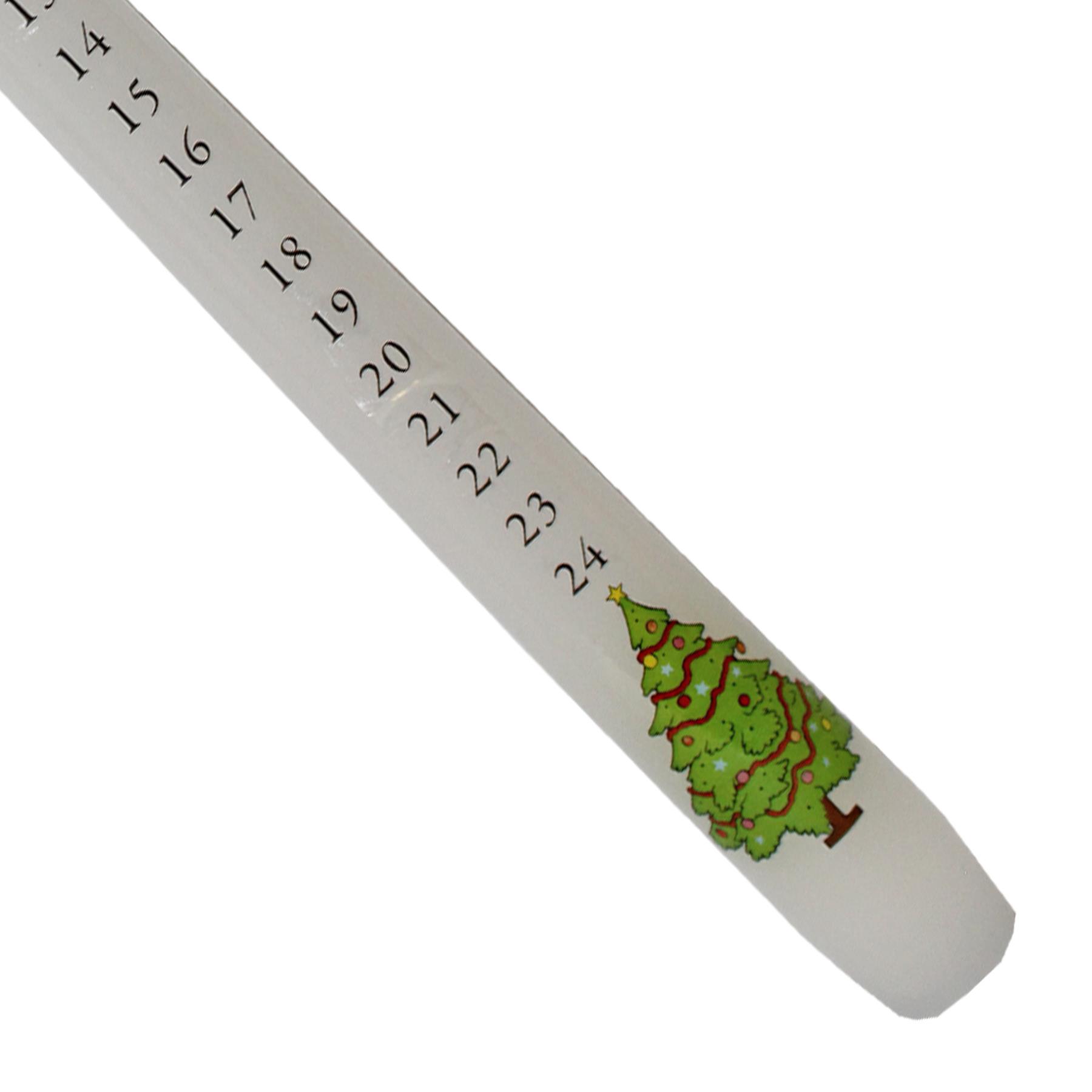 25cm Christmas Advent Candle with Countdown Numbers and Christmas Tree Image - White