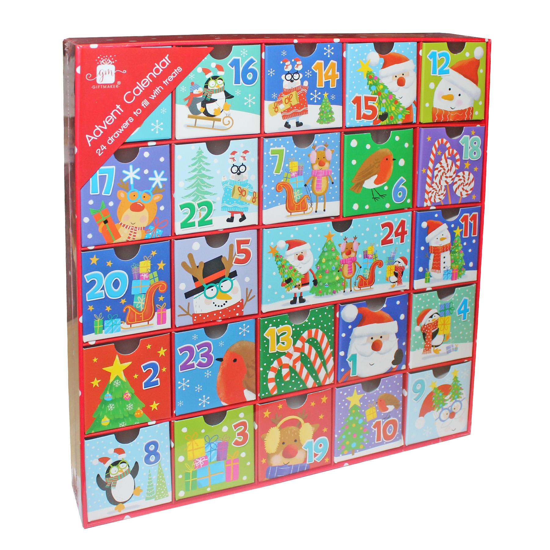 Christmas Advent Calendar with 24 Drawers - Add your own Treats - Cute Designs