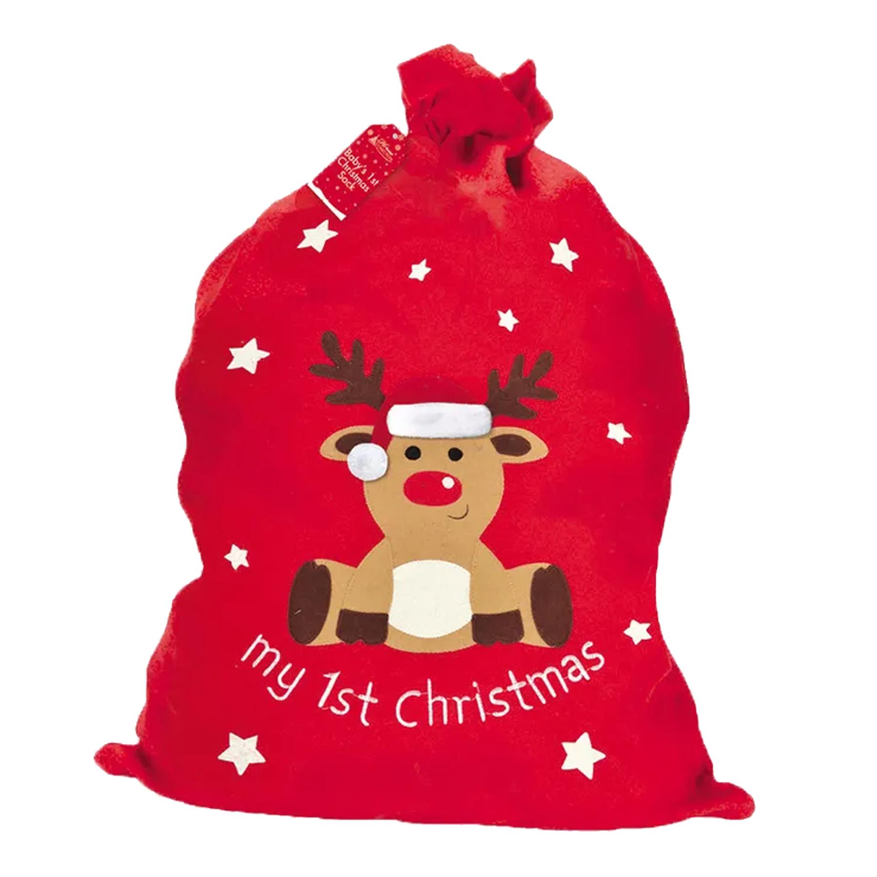 Large Christmas Sack Baby's 1st Christmas Red Felt with Reindeer - 70cm x 50cm