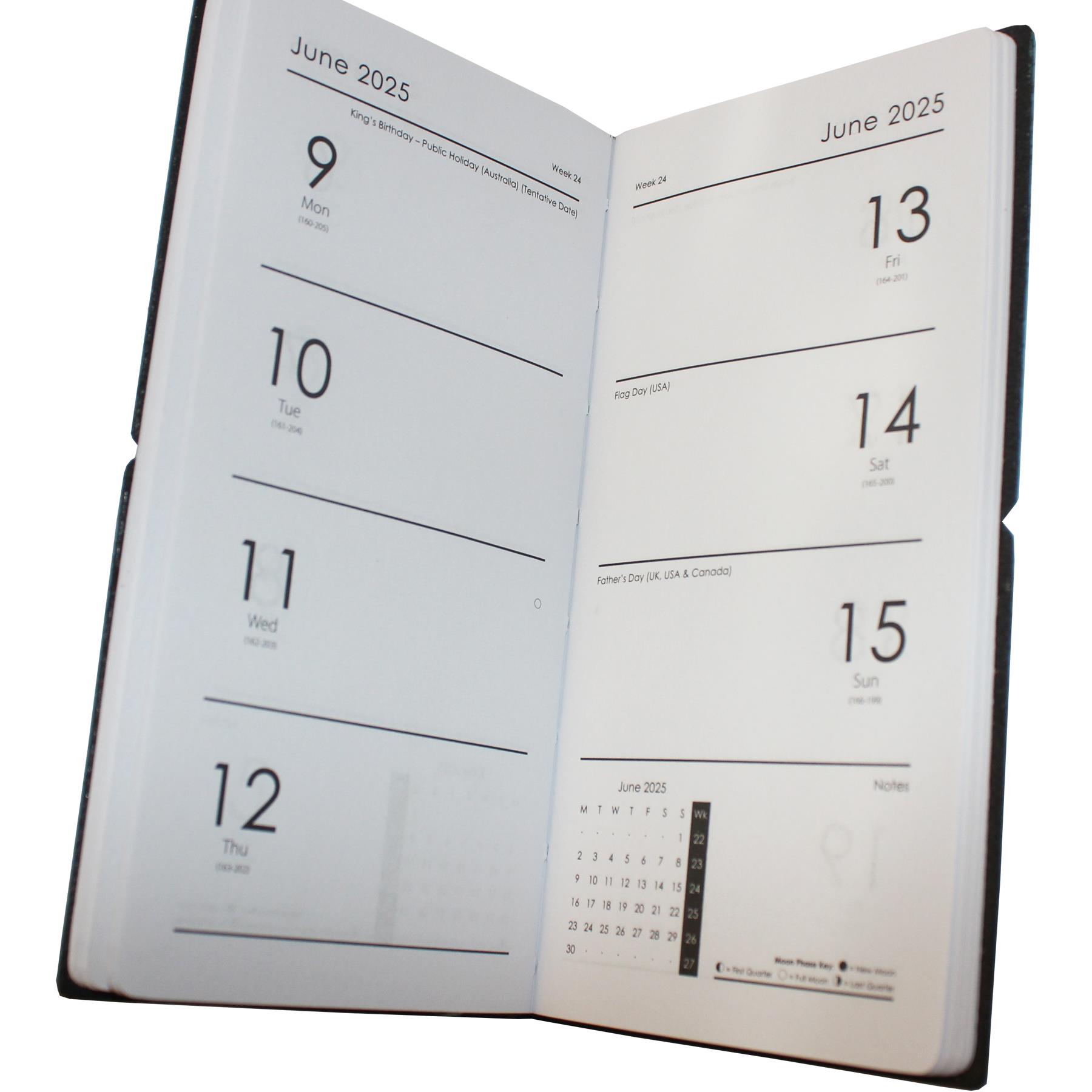 2025 Slimline Diary Week To View Soft Cover and Elastic Close - Pink